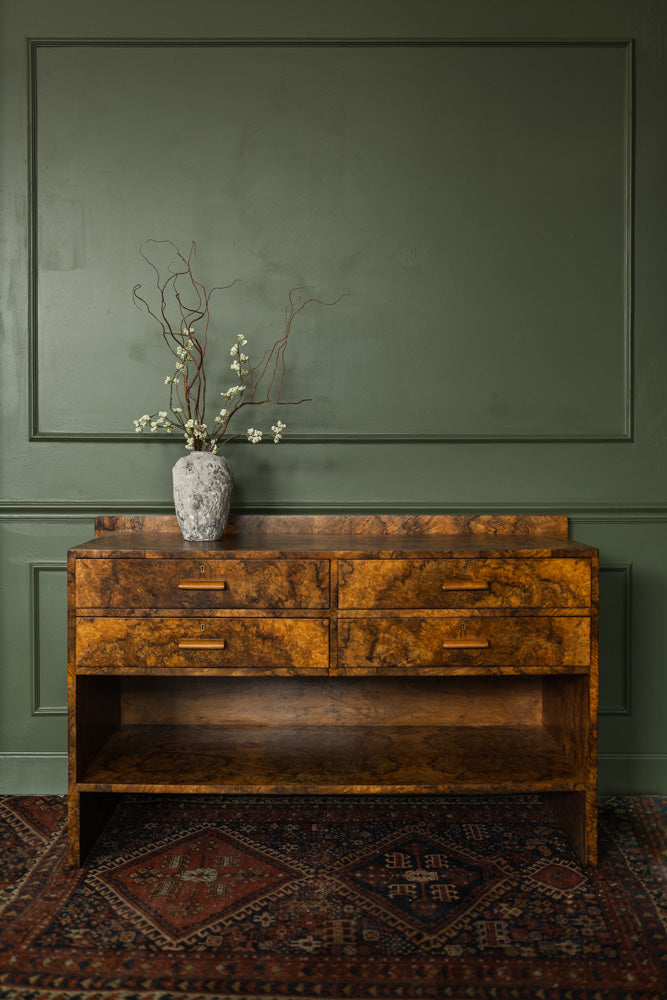 Art Deco Burl Walnut English Sideboard