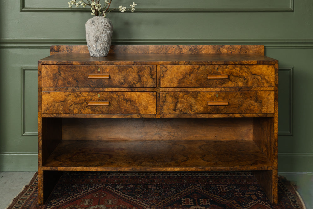 Art Deco Burl Walnut English Sideboard