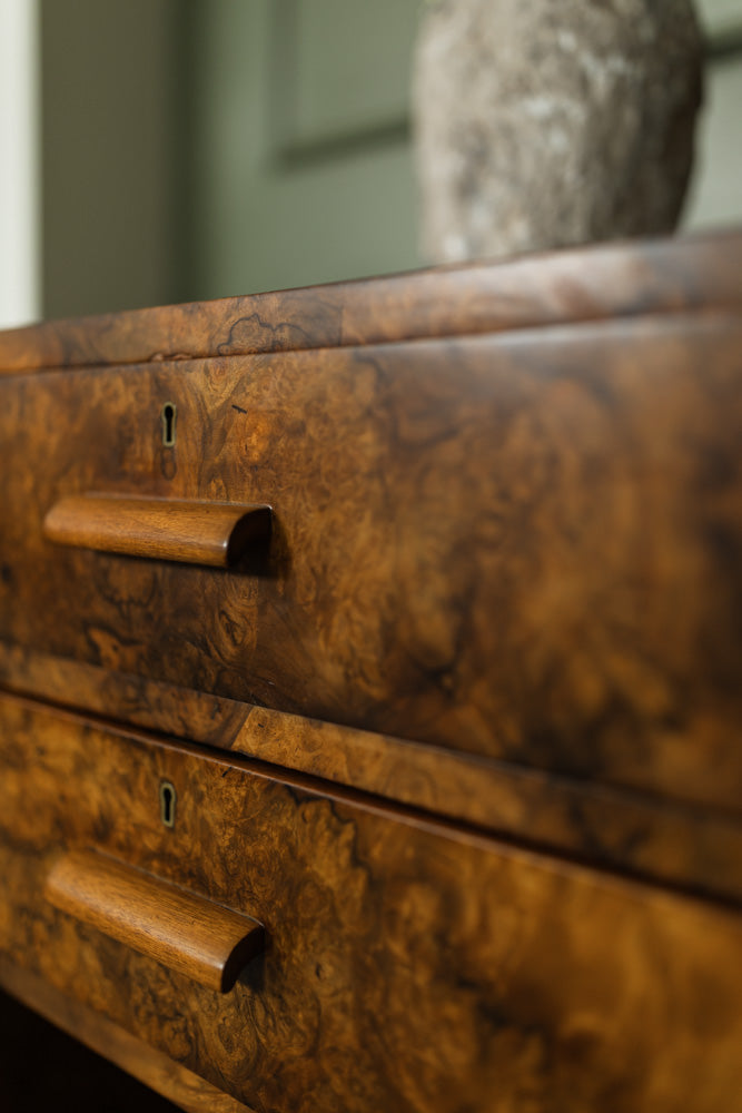Art Deco Burl Walnut English Sideboard