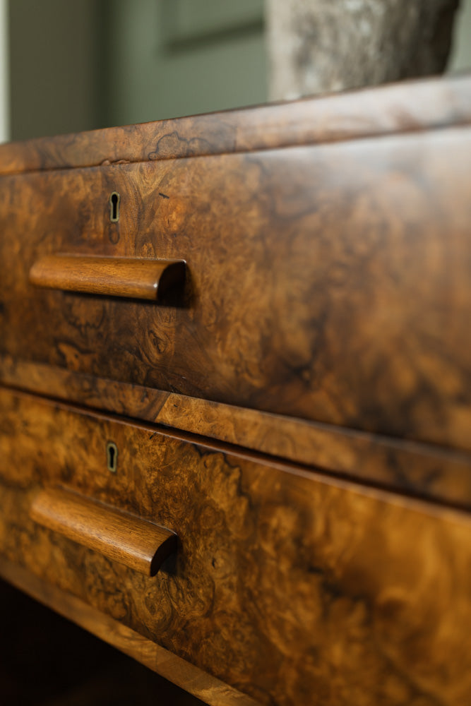 Art Deco Burl Walnut English Sideboard