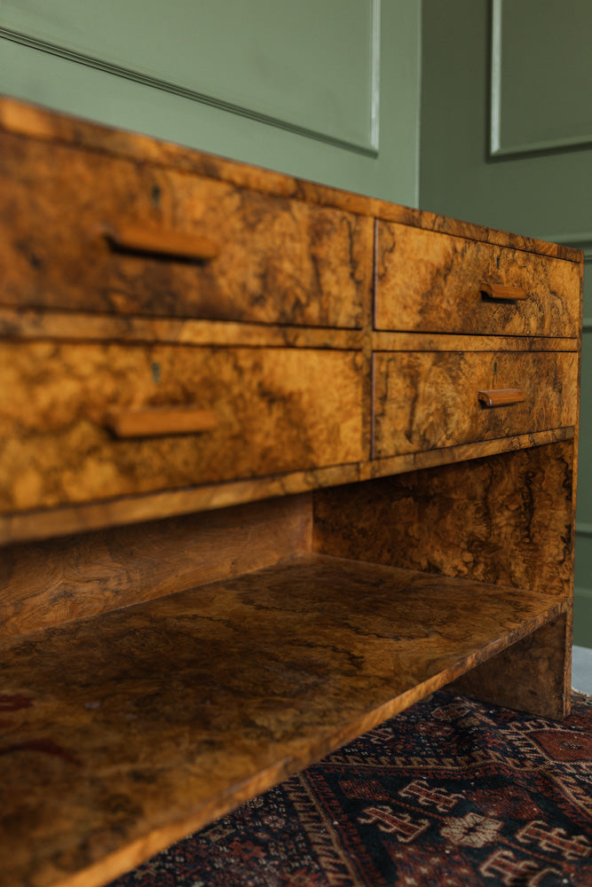 Art Deco Burl Walnut English Sideboard