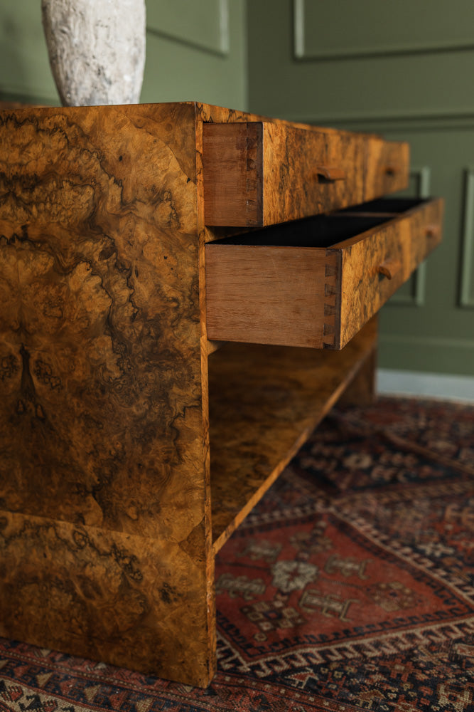 Art Deco Burl Walnut English Sideboard