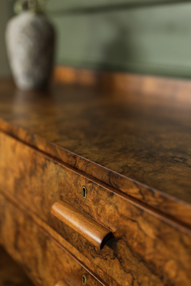 Art Deco Burl Walnut English Sideboard