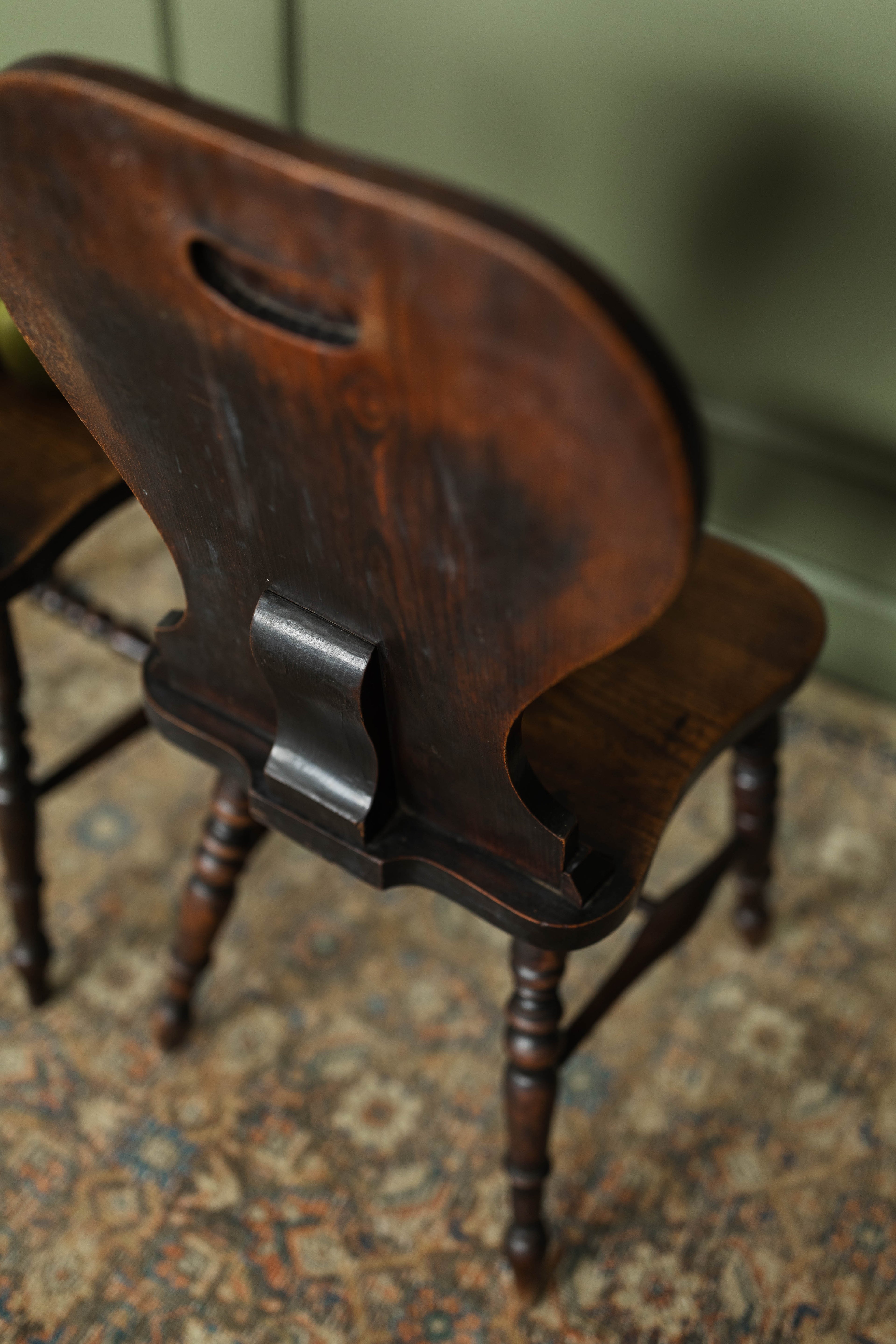 Pair of Victorian Hall Chairs w/ Carved Center Roundels