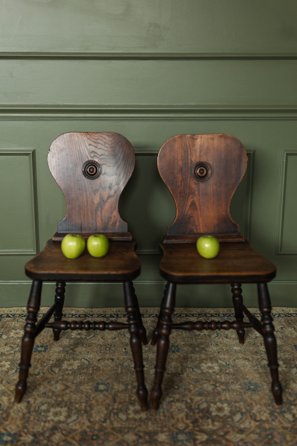 Pair of Victorian Hall Chairs w/ Carved Center Roundels
