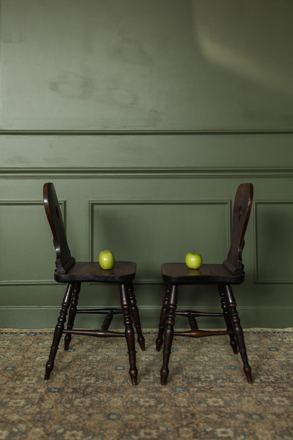 Pair of Victorian Hall Chairs w/ Carved Center Roundels