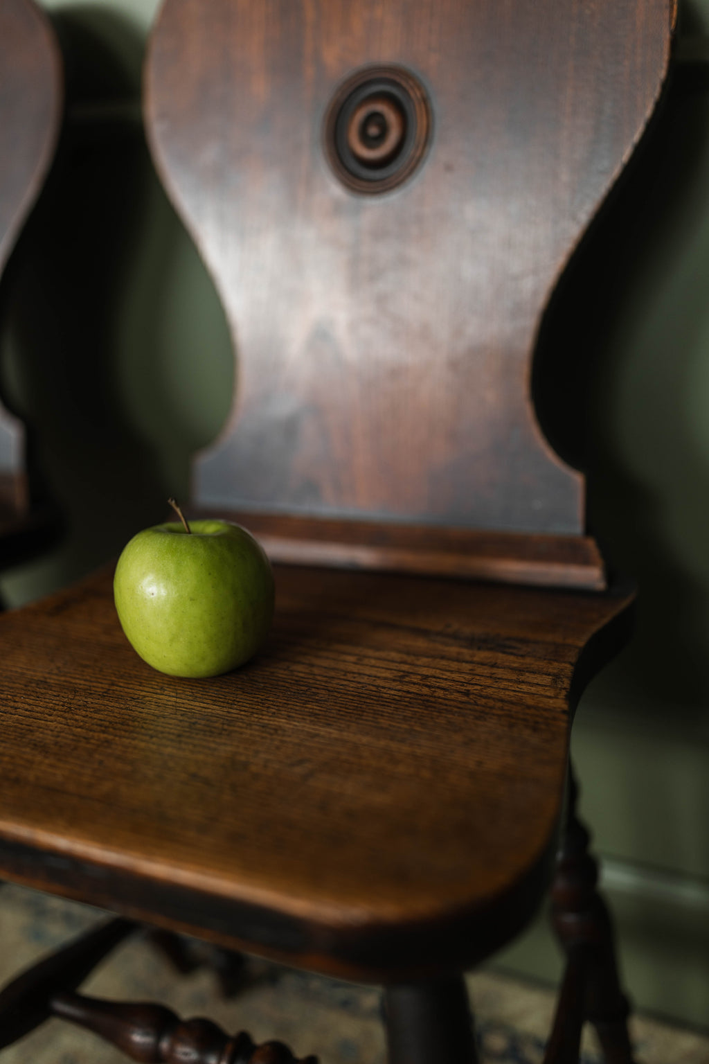 Pair of Victorian Hall Chairs w/ Carved Center Roundels