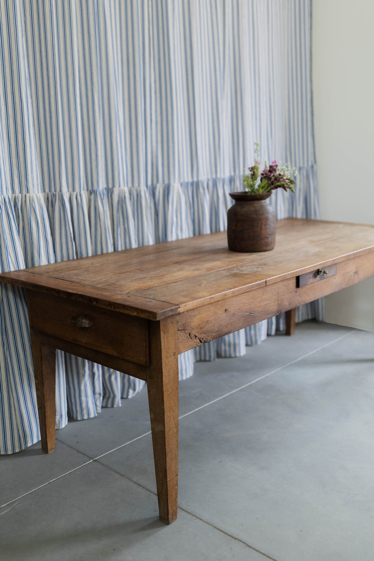 Antique Oak French Prep Table with 3 Drawers