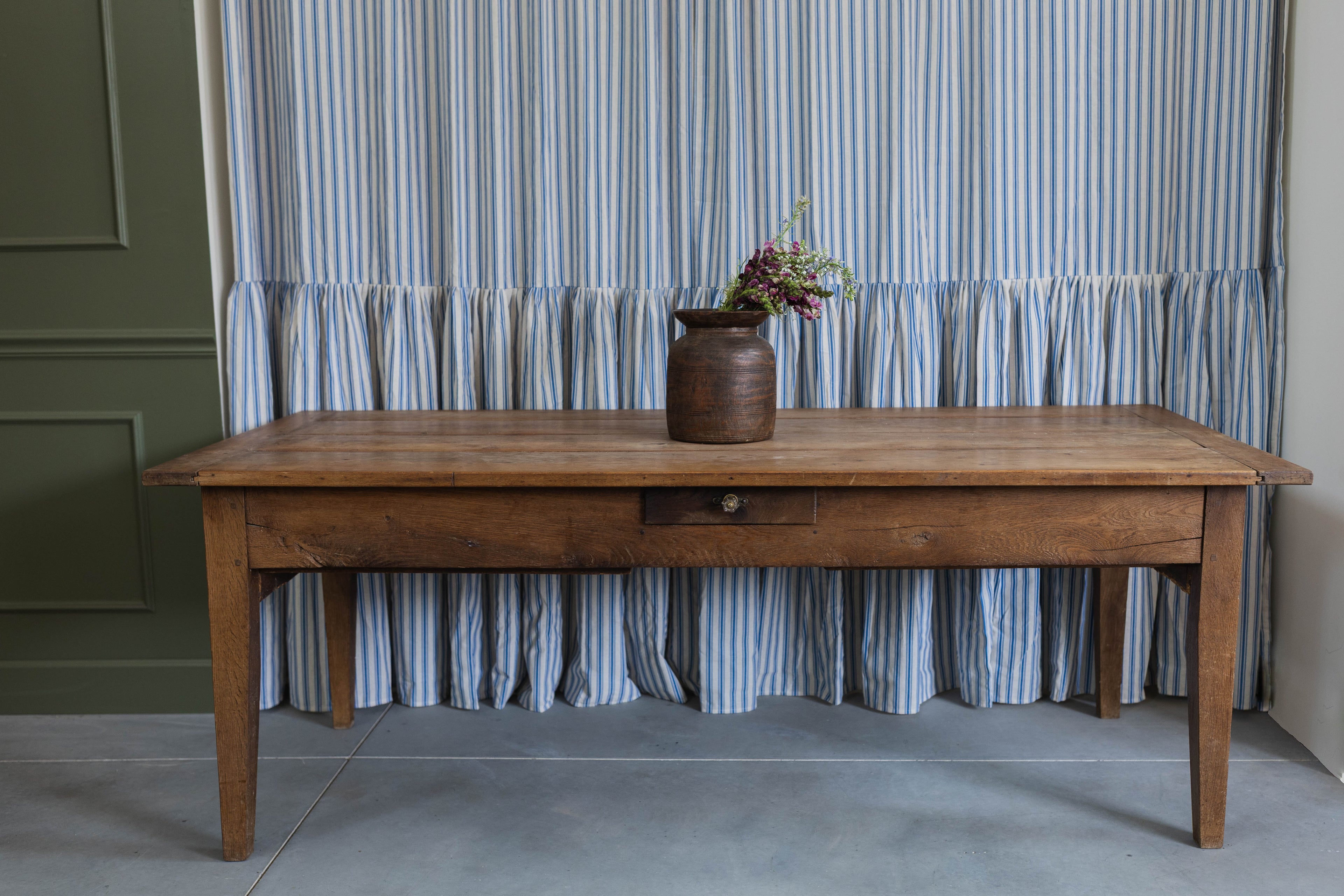 Antique Oak French Prep Table with 3 Drawers