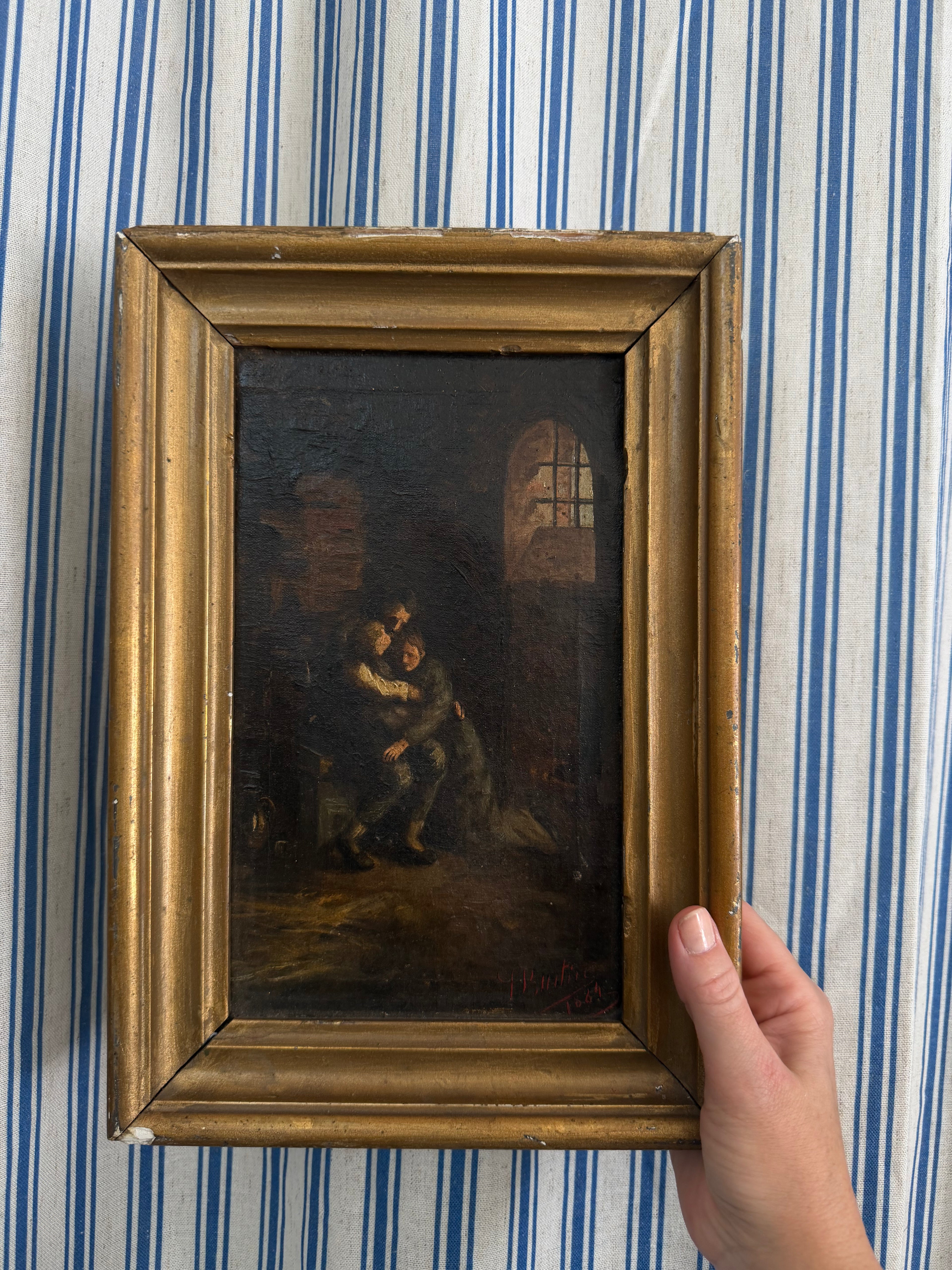 Small French Oil Painting of a Prisoner, 1884
