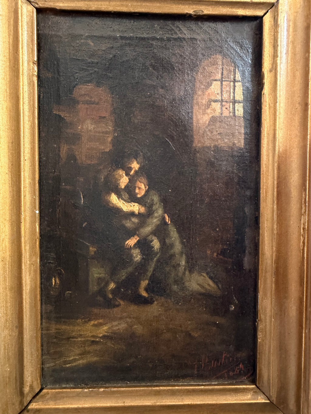 Small French Oil Painting of a Prisoner, 1884