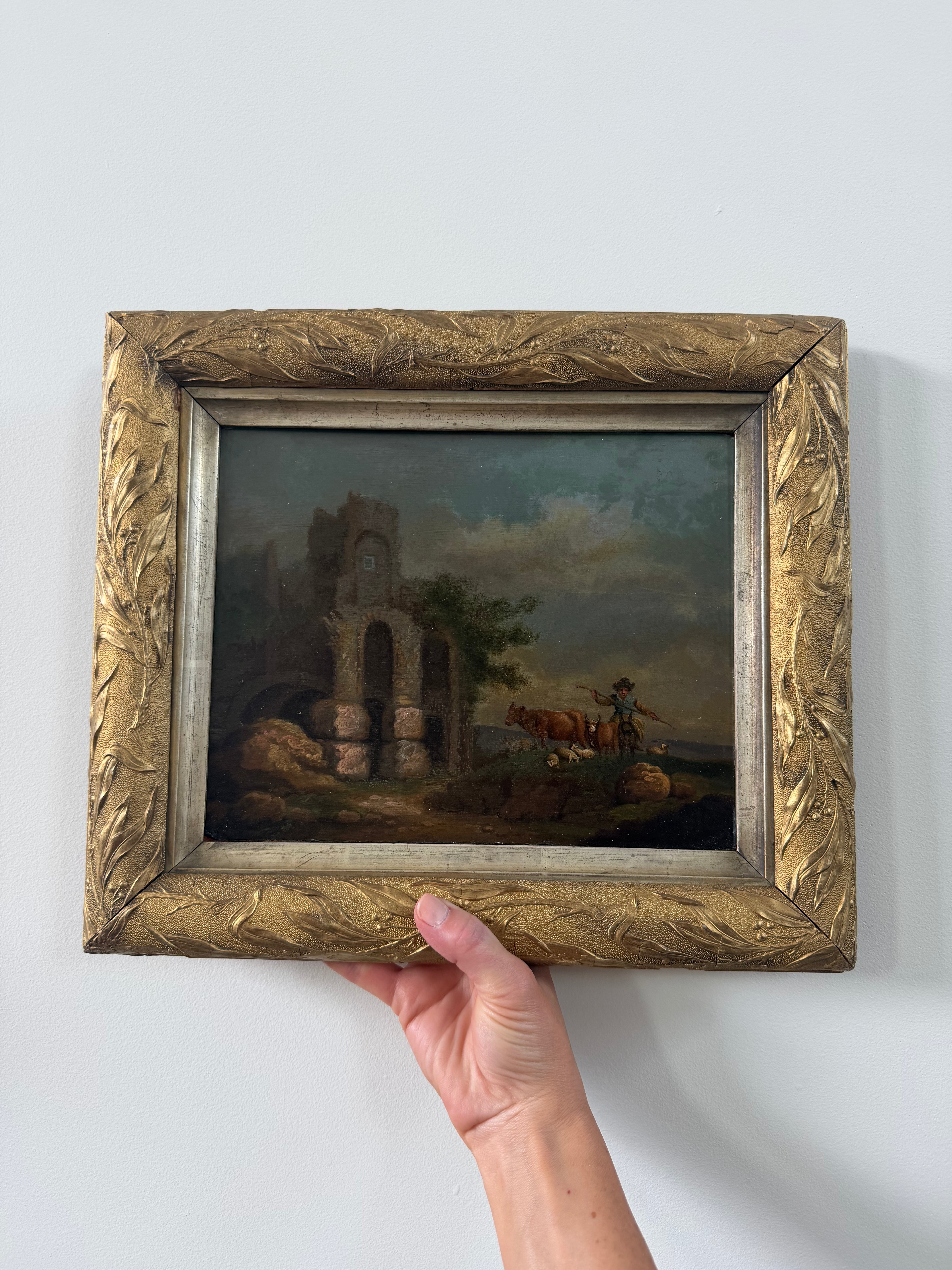 English Oil Painting w/Art Nouveau Frame
