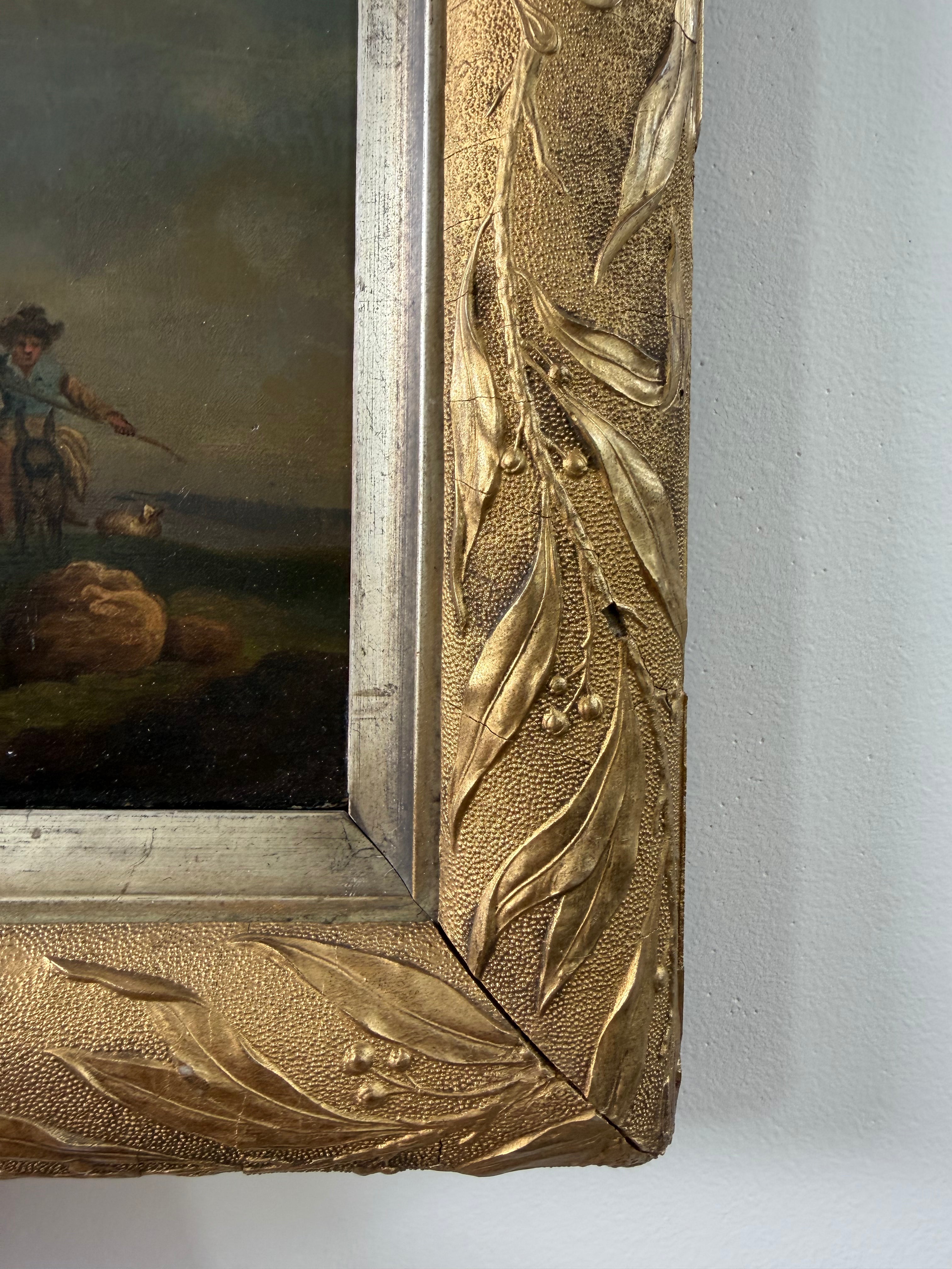 English Oil Painting w/Art Nouveau Frame