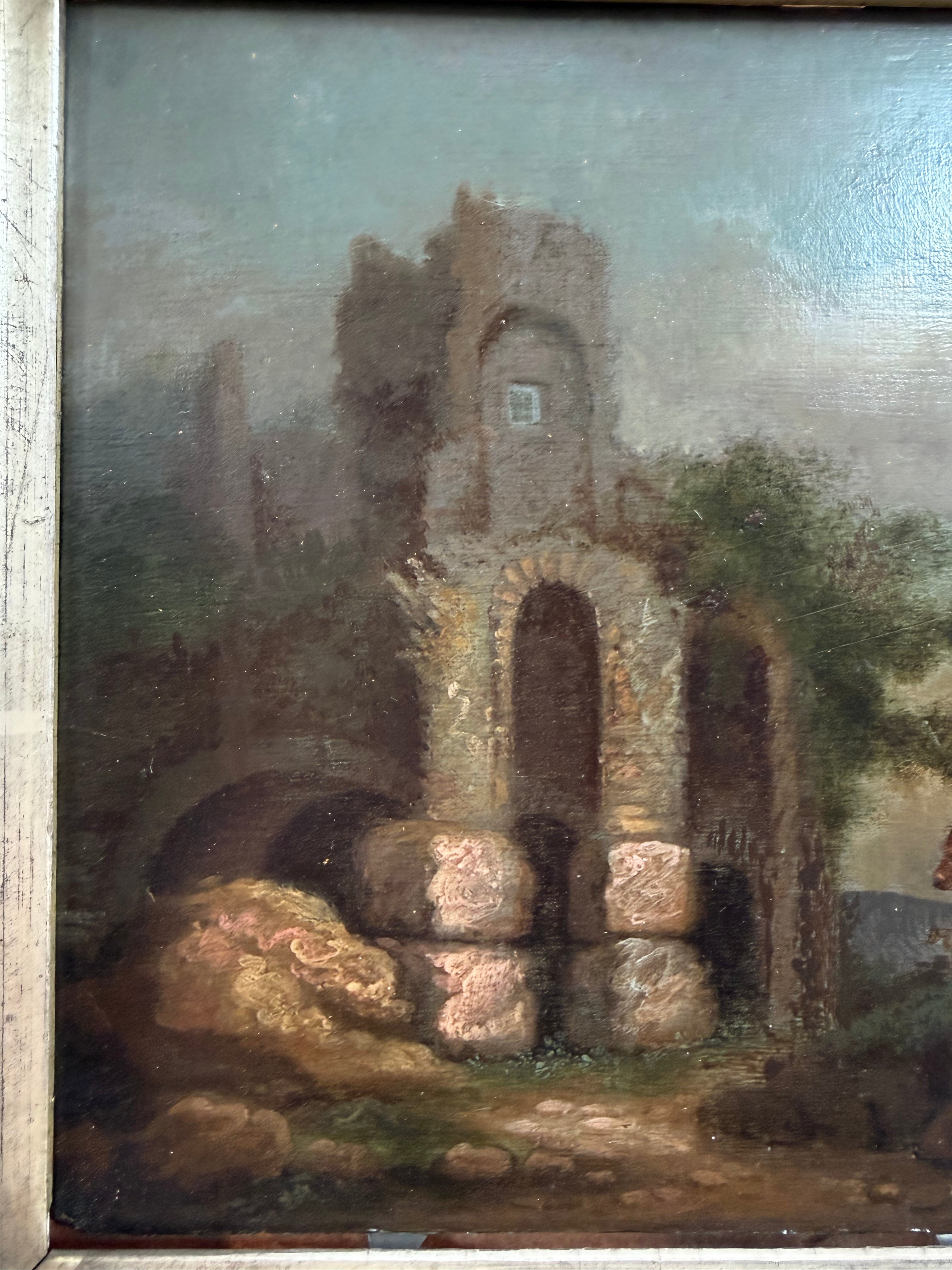 English Oil Painting w/Art Nouveau Frame