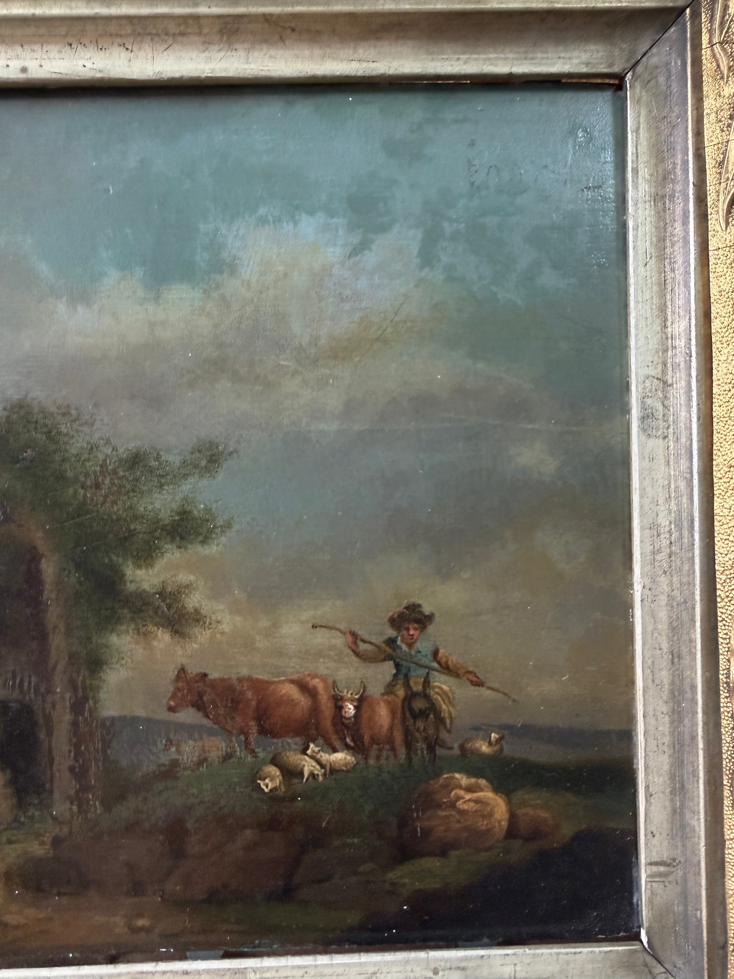 English Oil Painting w/Art Nouveau Frame