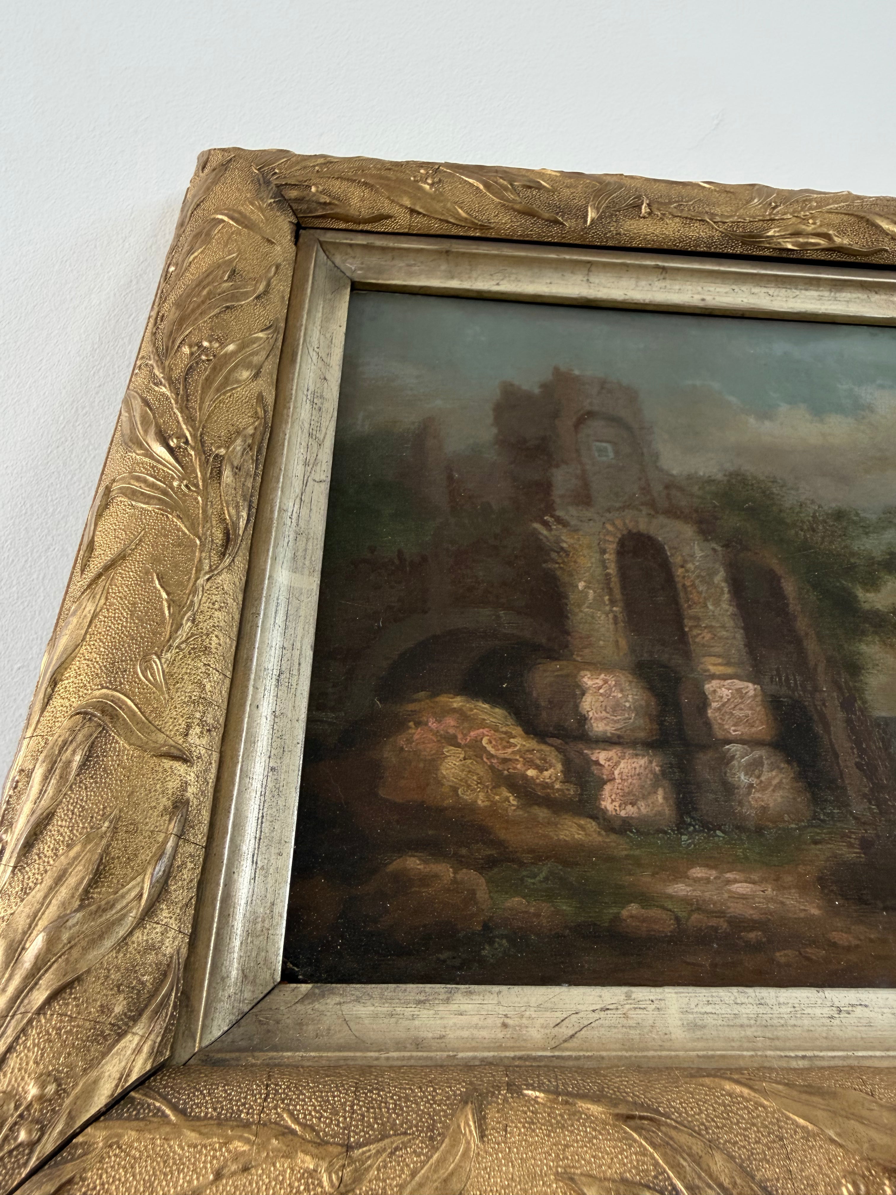 English Oil Painting w/Art Nouveau Frame