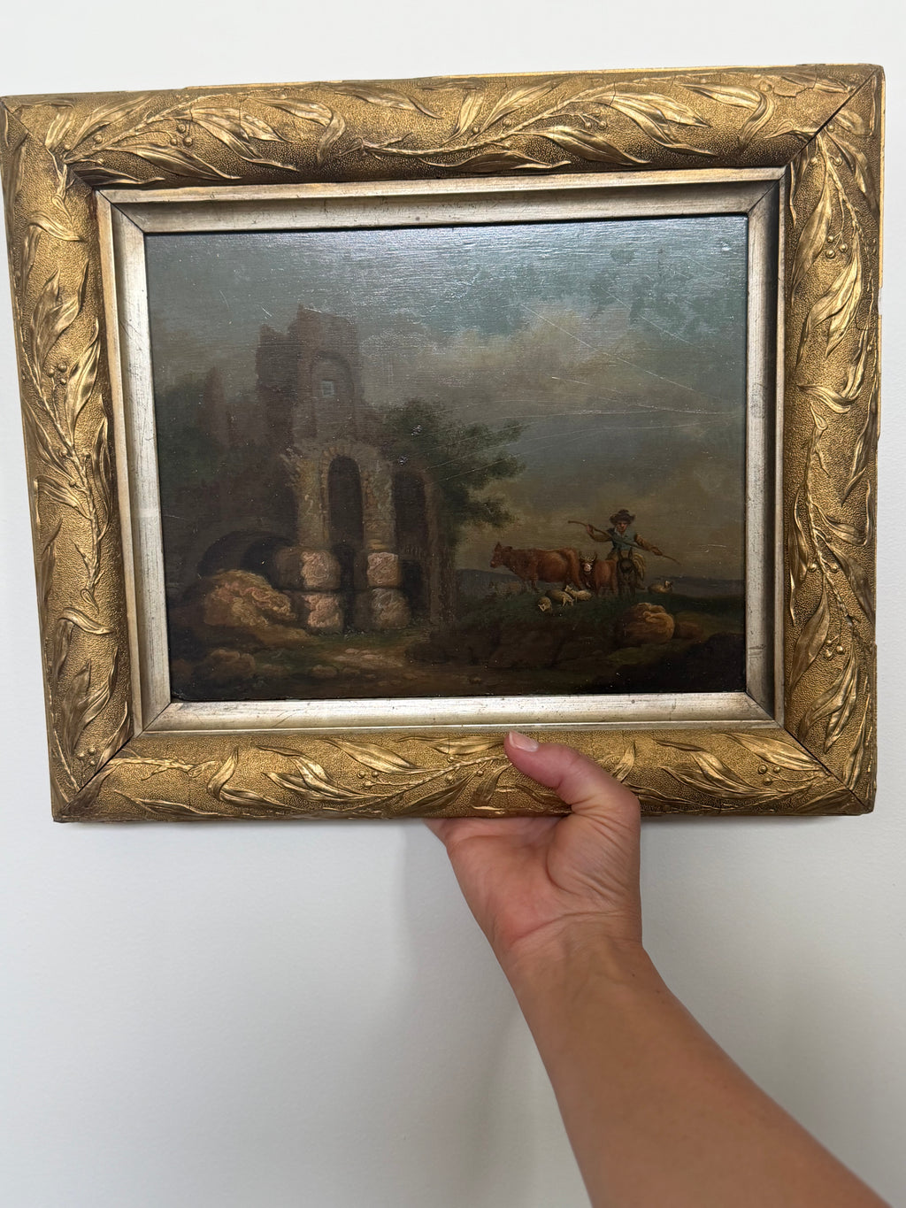 English Oil Painting w/Art Nouveau Frame