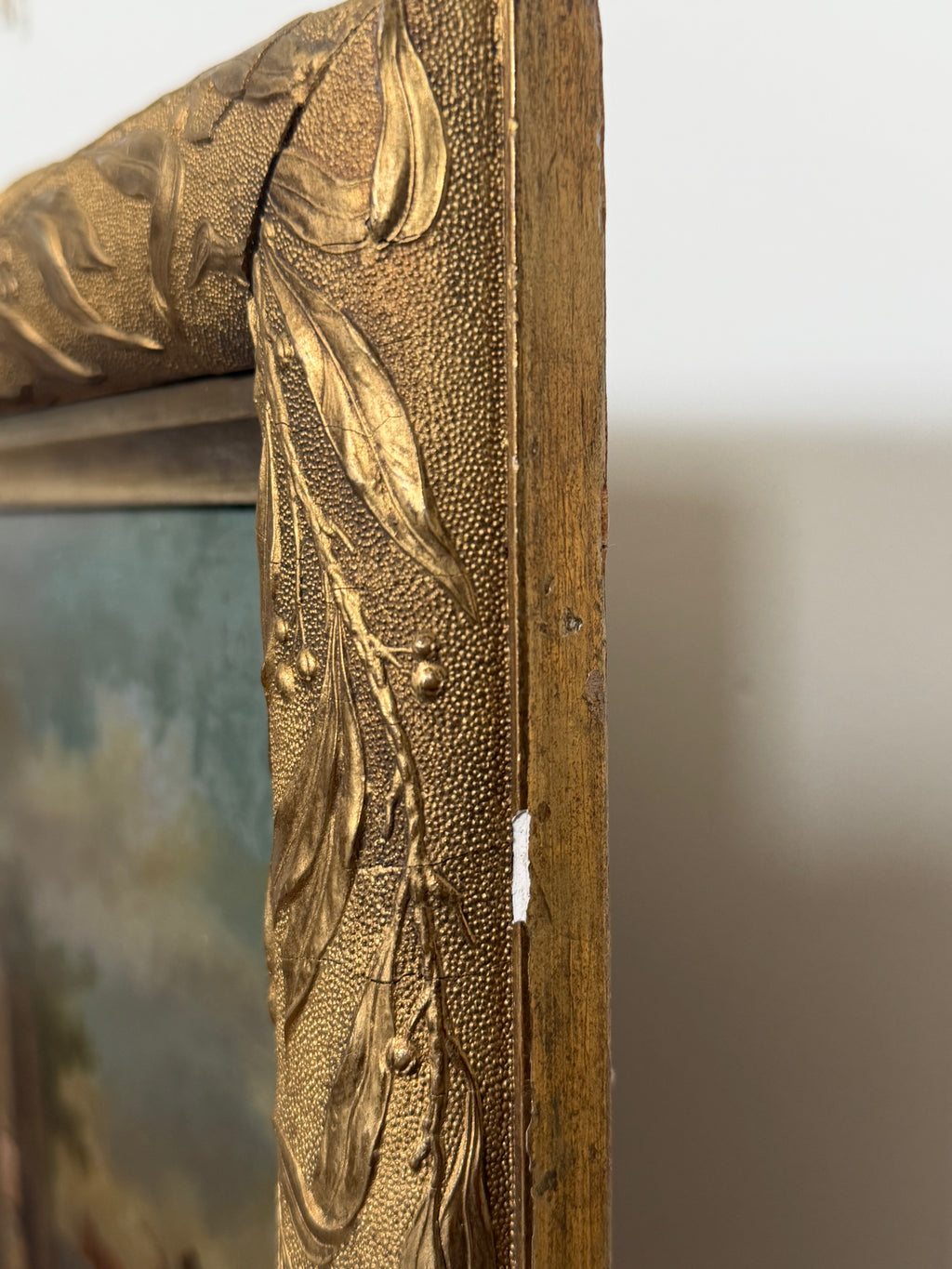 English Oil Painting w/Art Nouveau Frame
