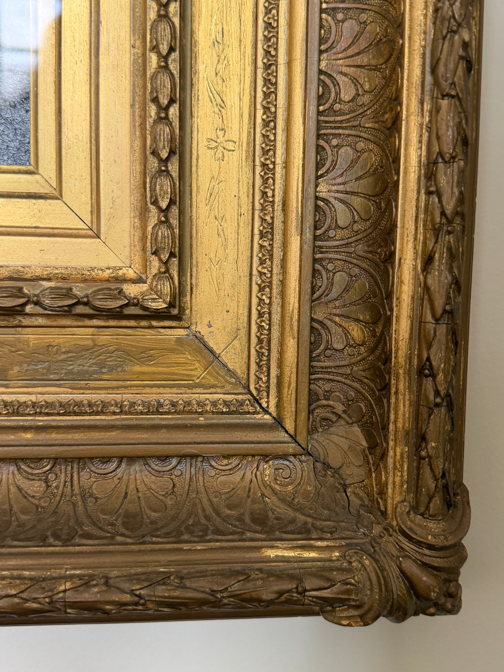 Early 19th C. English Landscape Oil Painting in Elaborate Gilt Frame