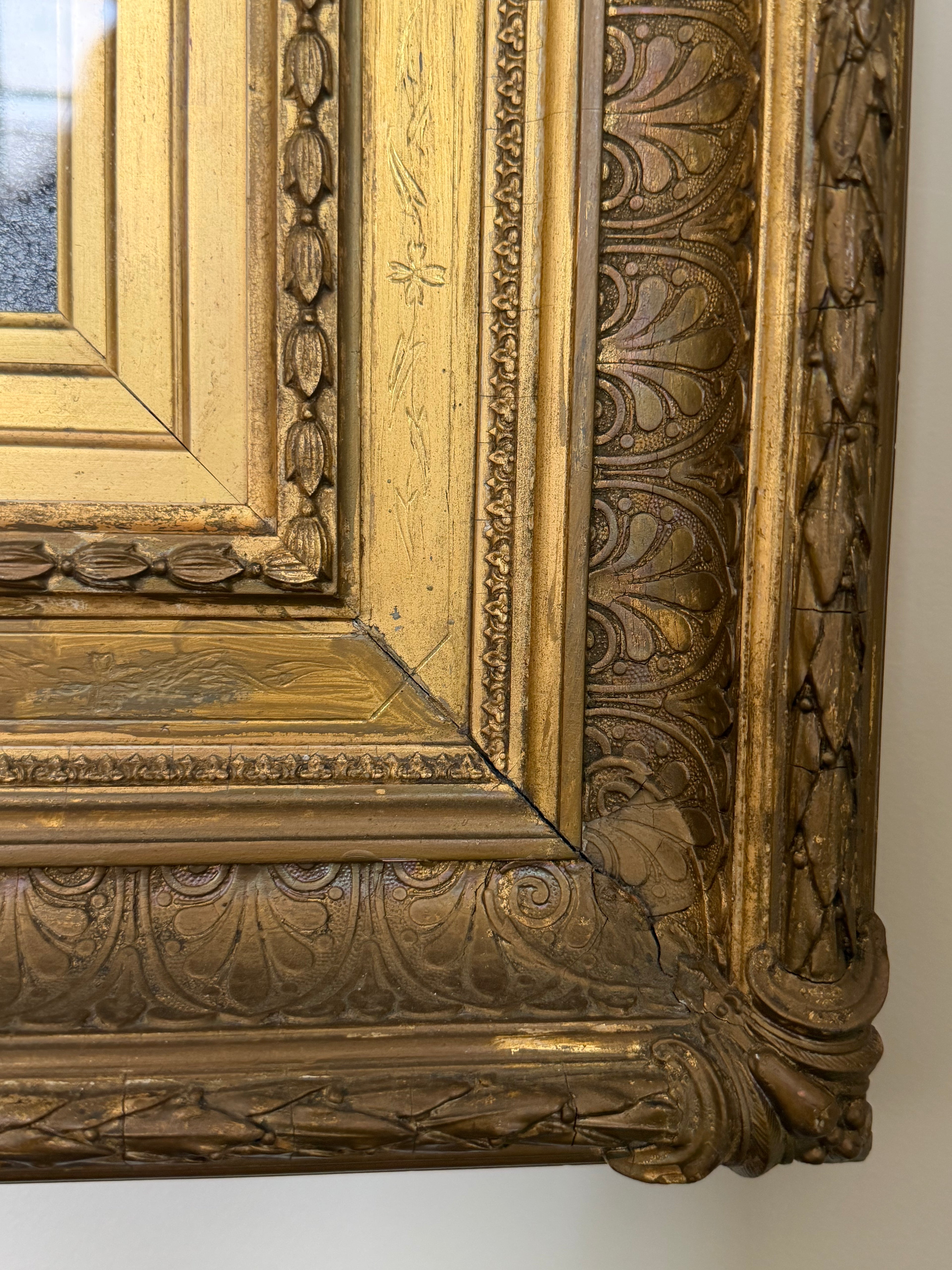 Early 19th C. English Landscape Oil Painting in Elaborate Gilt Frame
