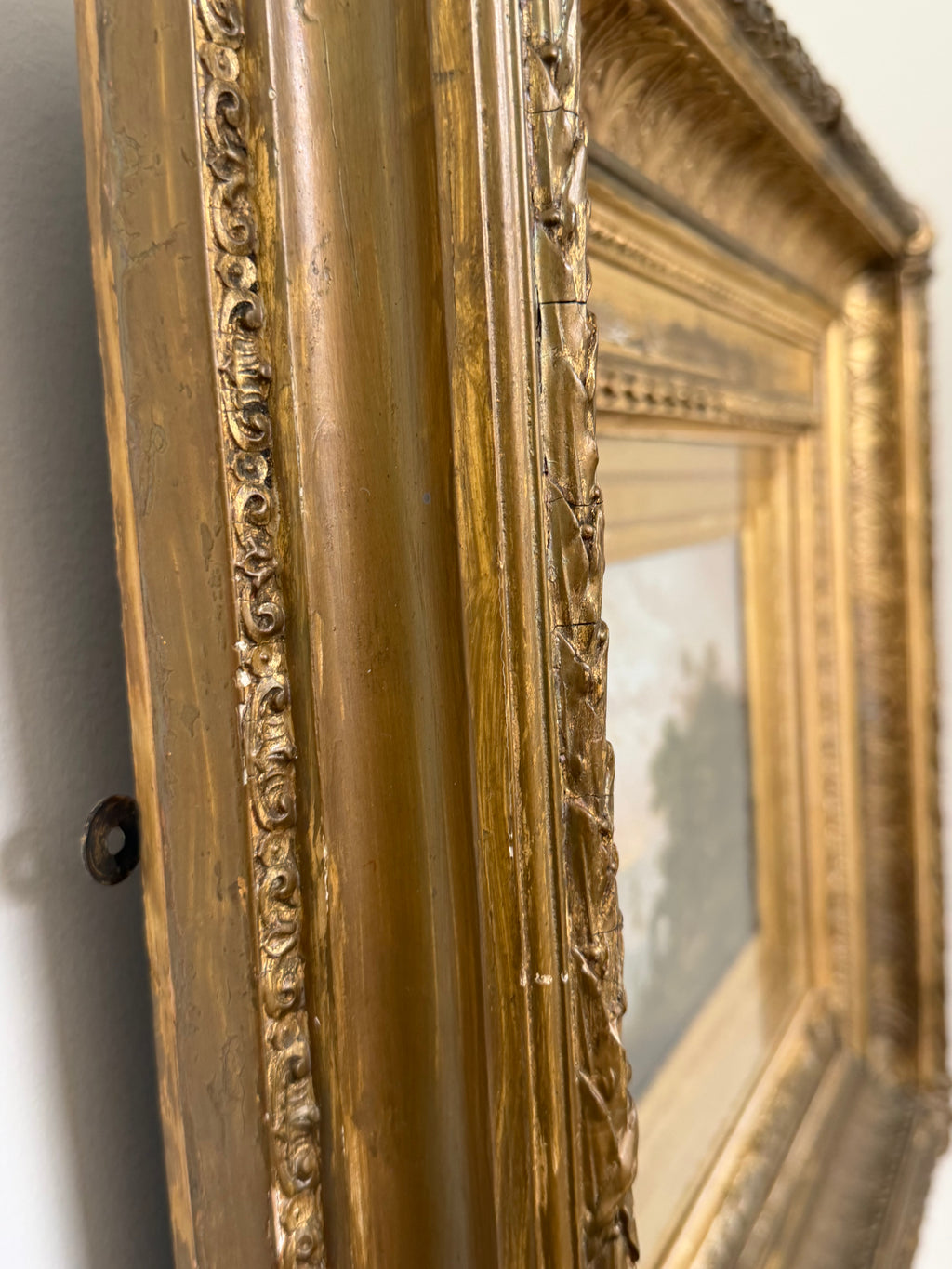 Early 19th C. English Landscape Oil Painting in Elaborate Gilt Frame