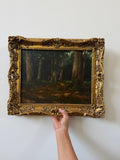 Oil Painting of Figures in the Woods, Signed