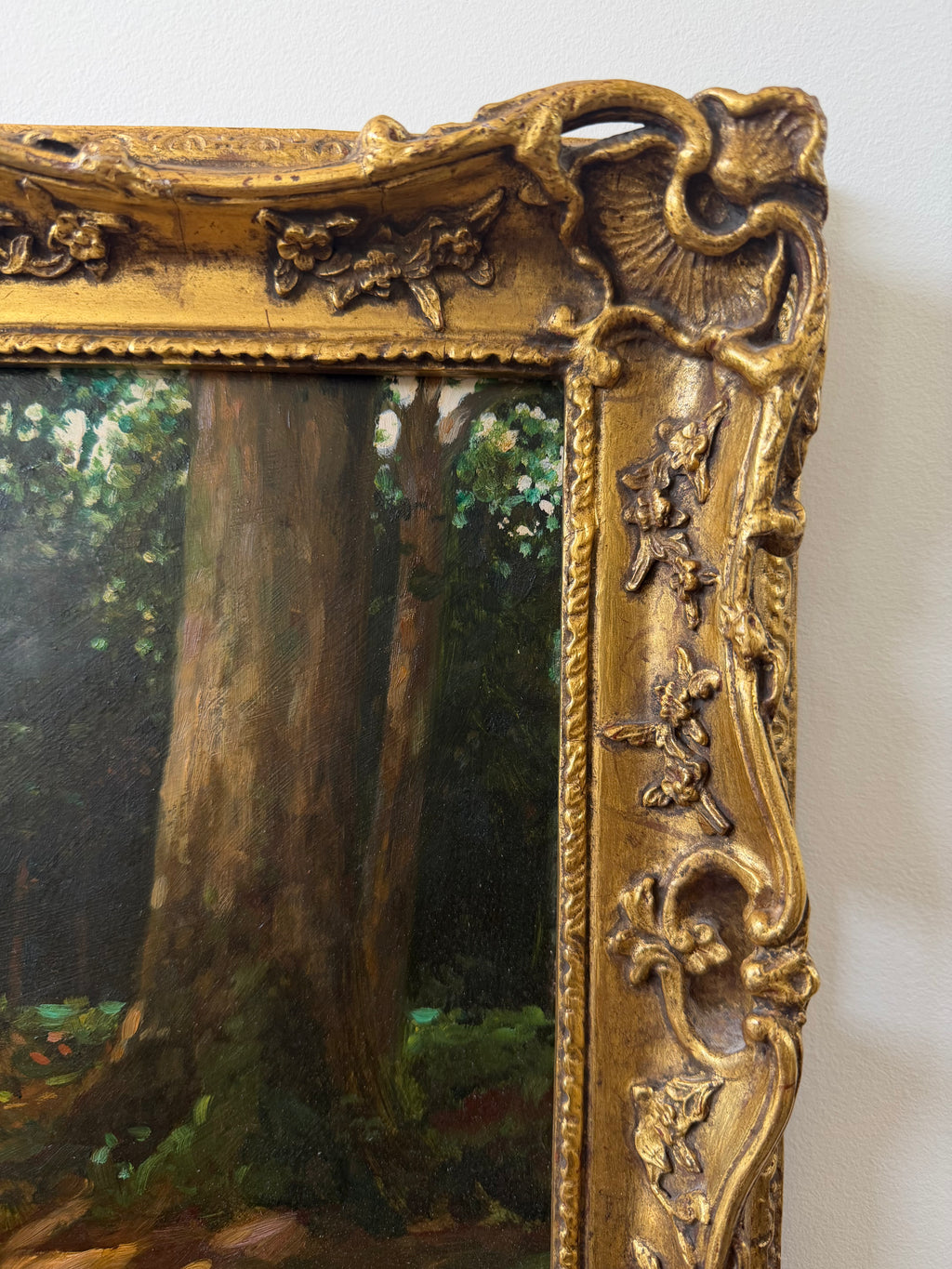 Oil Painting of Figures in the Woods, Signed