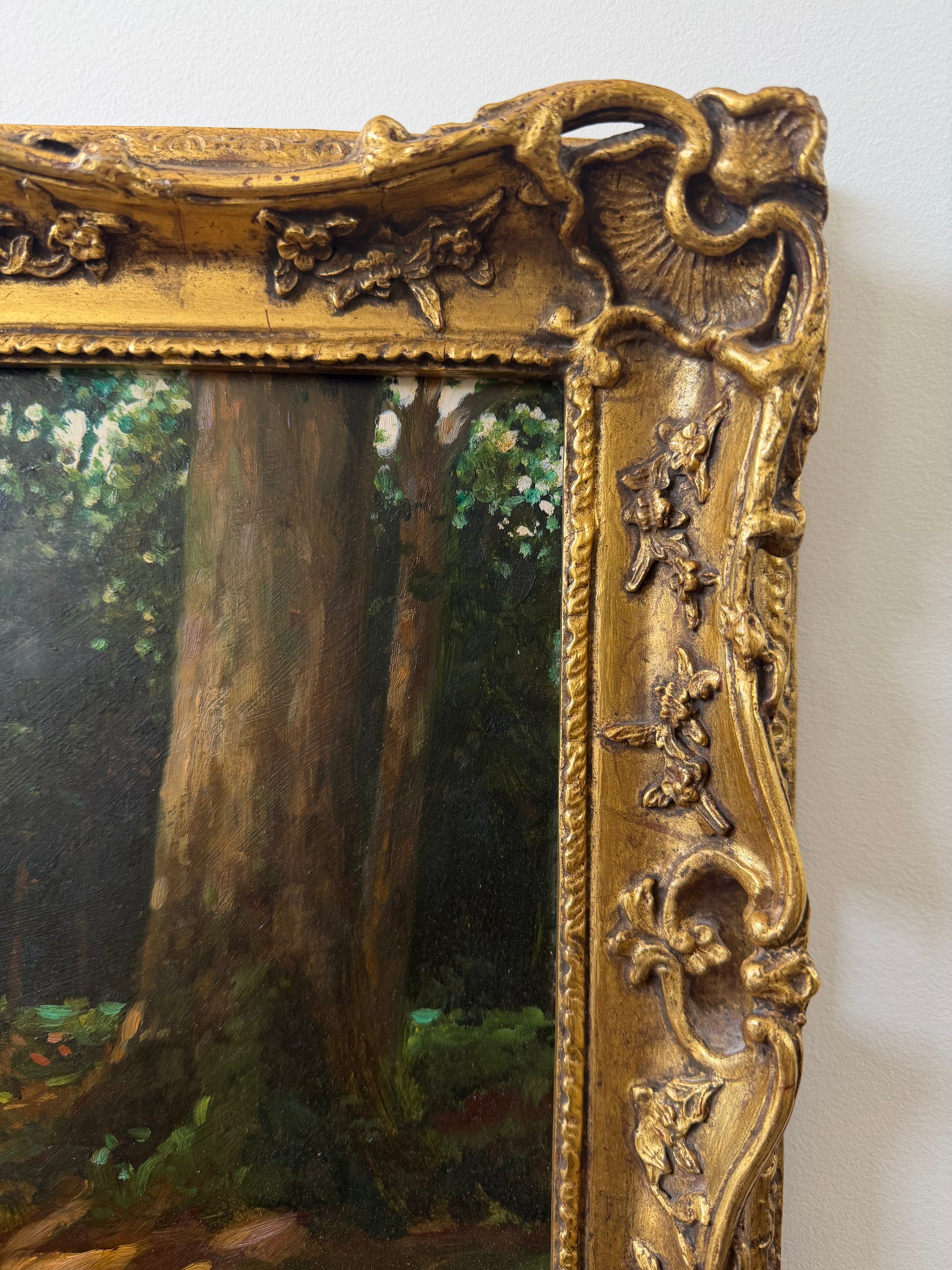 Oil Painting of Figures in the Woods, Signed