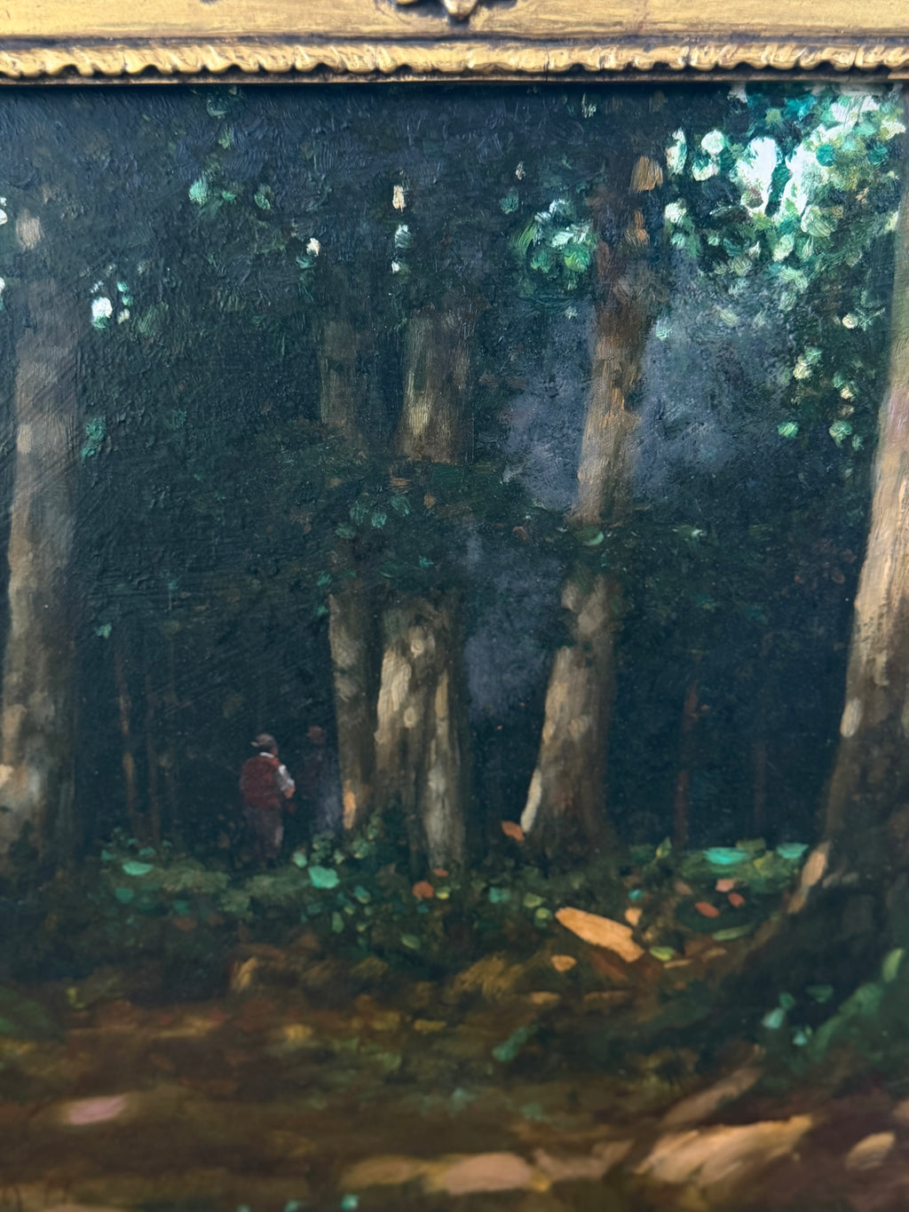 Oil Painting of Figures in the Woods, Signed