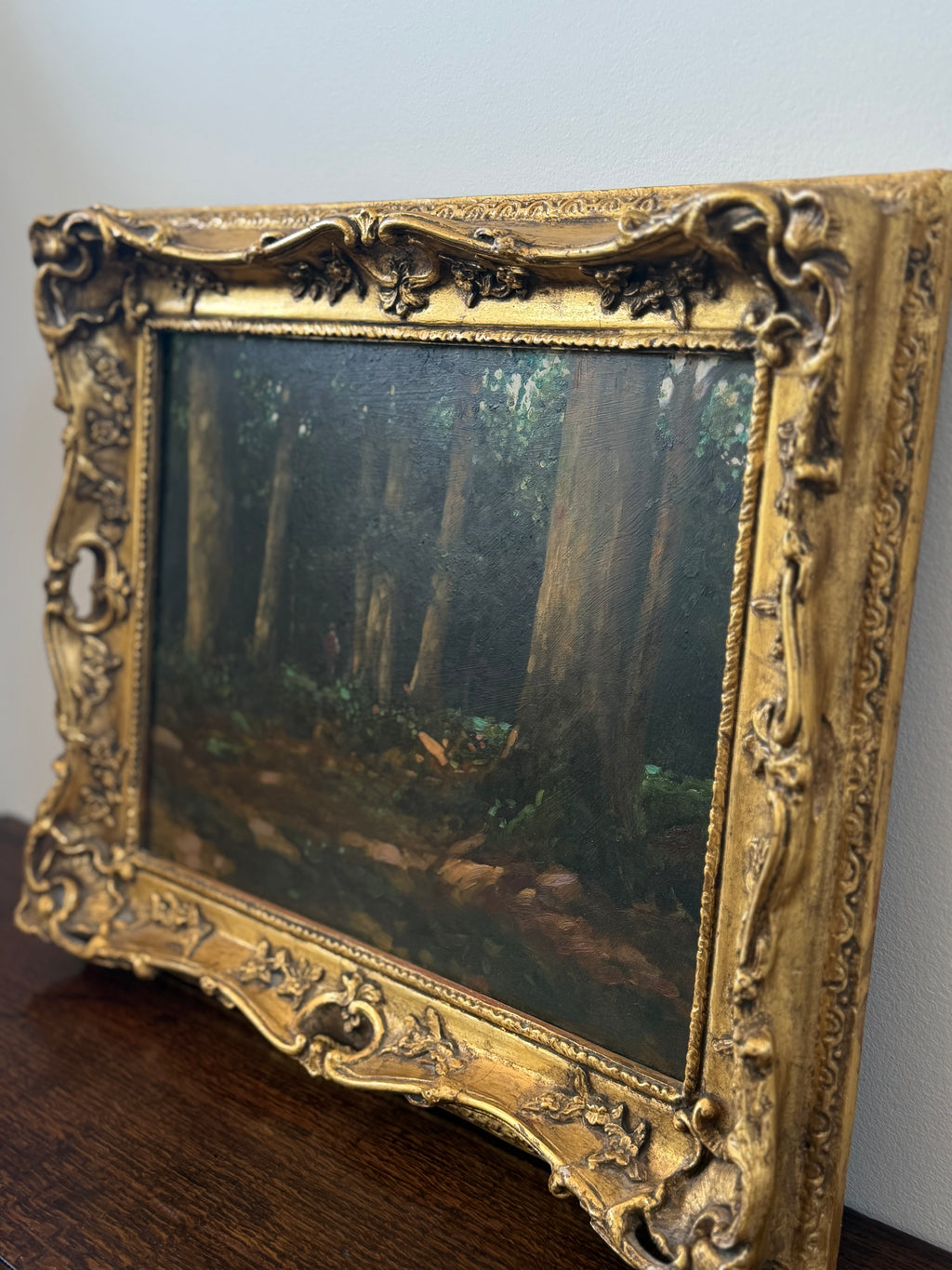 Oil Painting of Figures in the Woods, Signed