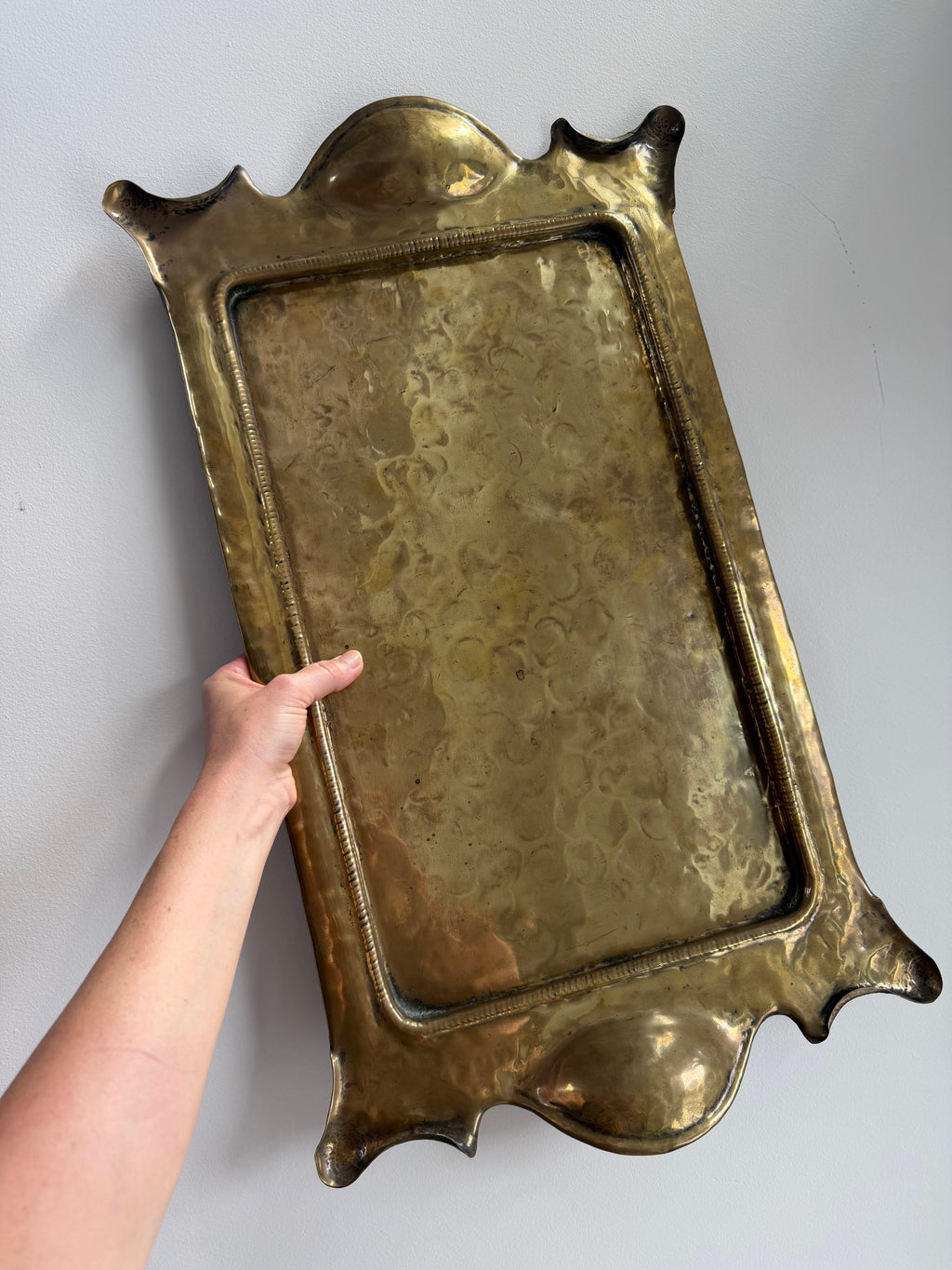 Hand Hammered Brass Tray w/Organic Edge C. 1900