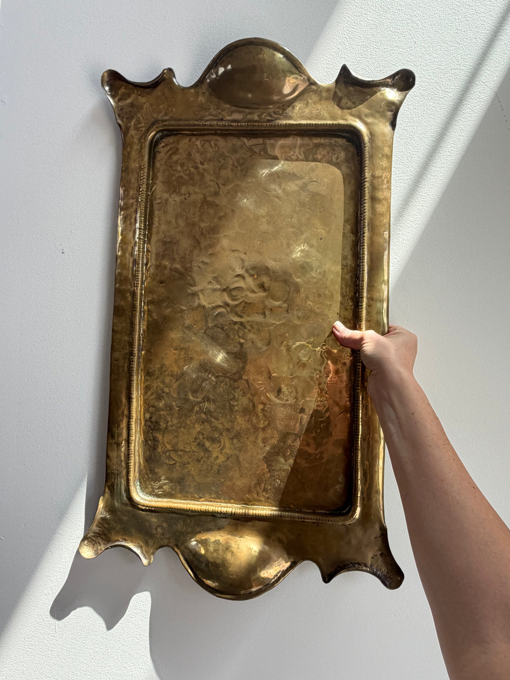 Hand Hammered Brass Tray w/Organic Edge C. 1900