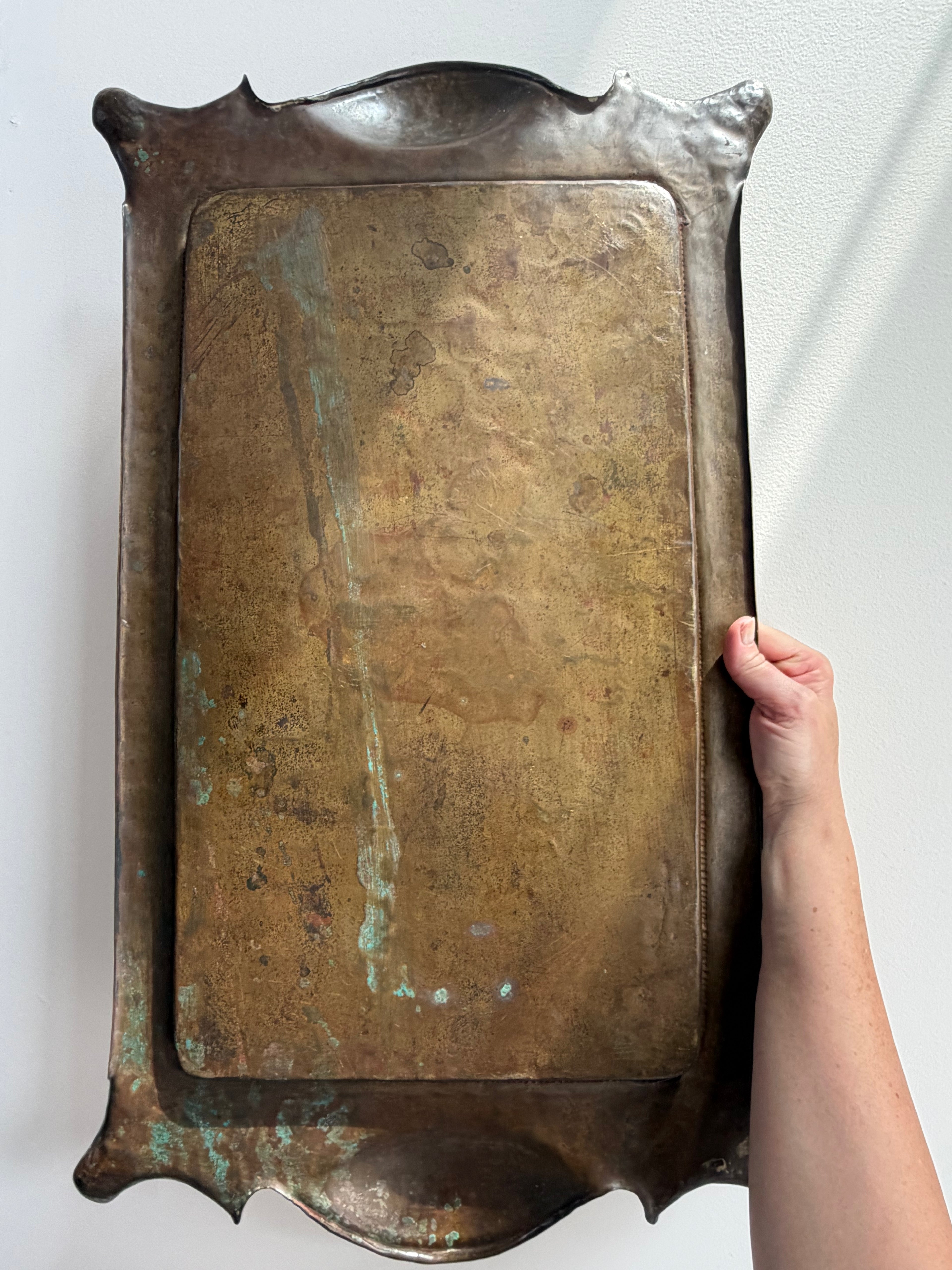 Hand Hammered Brass Tray w/Organic Edge C. 1900