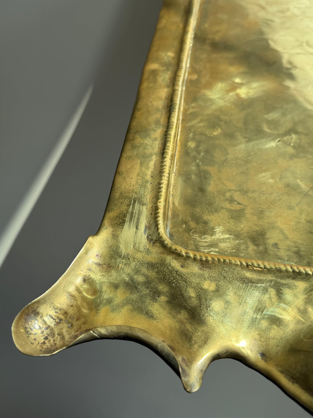 Hand Hammered Brass Tray w/Organic Edge C. 1900