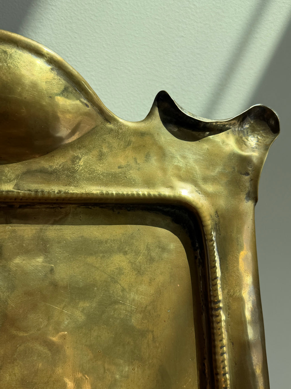 Hand Hammered Brass Tray w/Organic Edge C. 1900