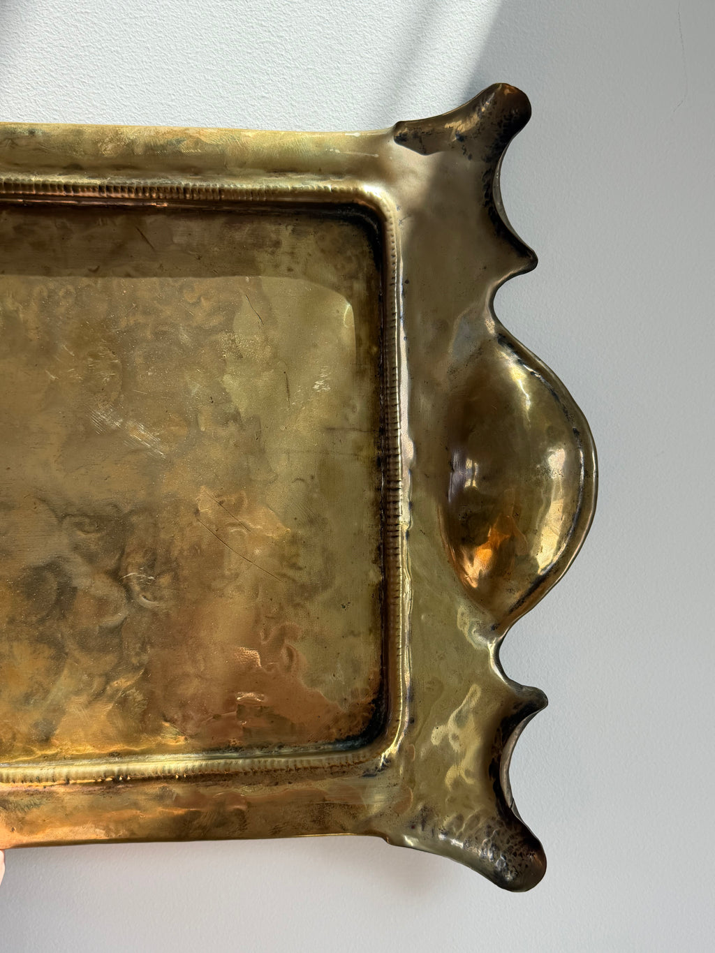 Hand Hammered Brass Tray w/Organic Edge C. 1900