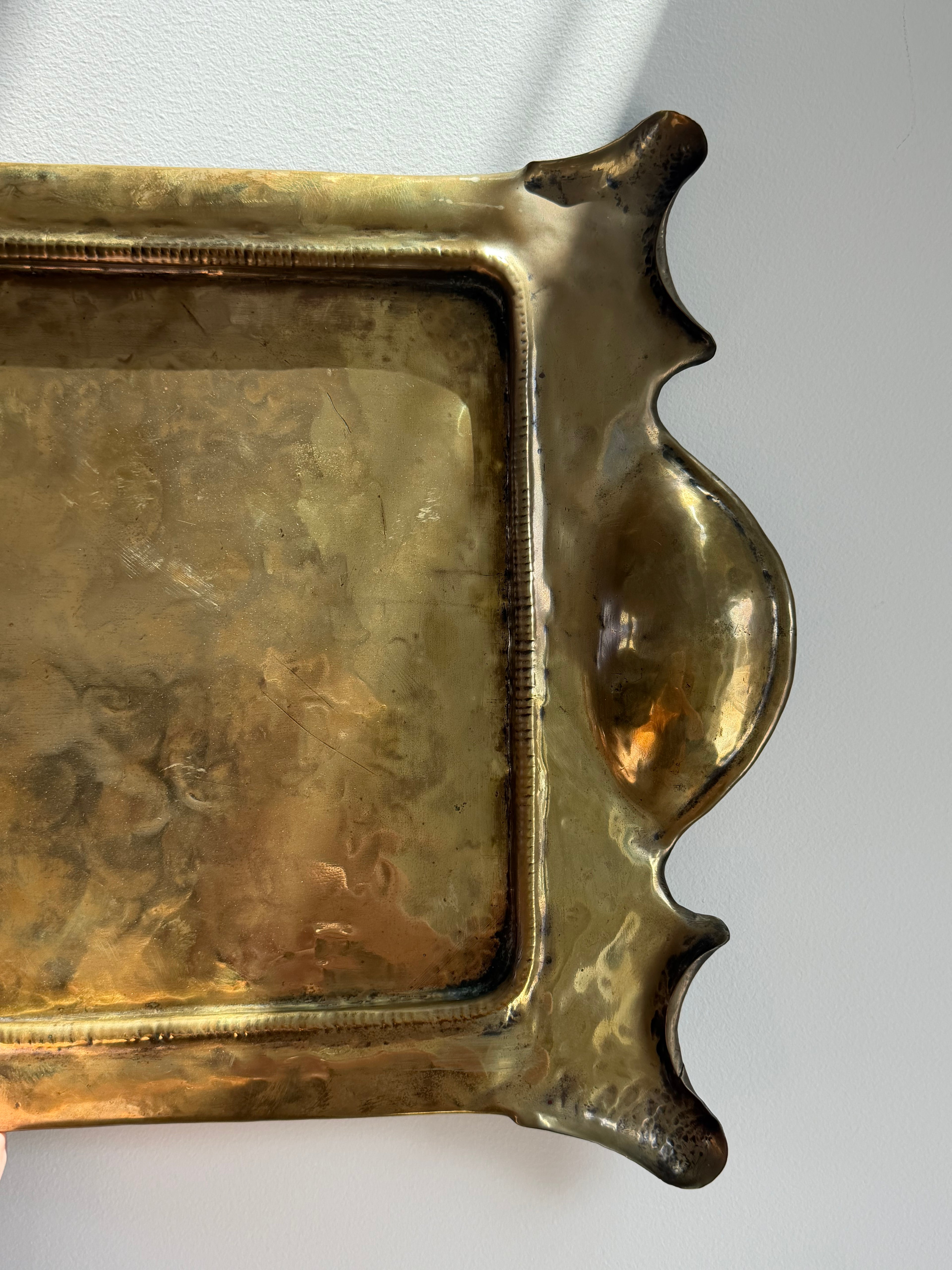 Hand Hammered Brass Tray w/Organic Edge C. 1900