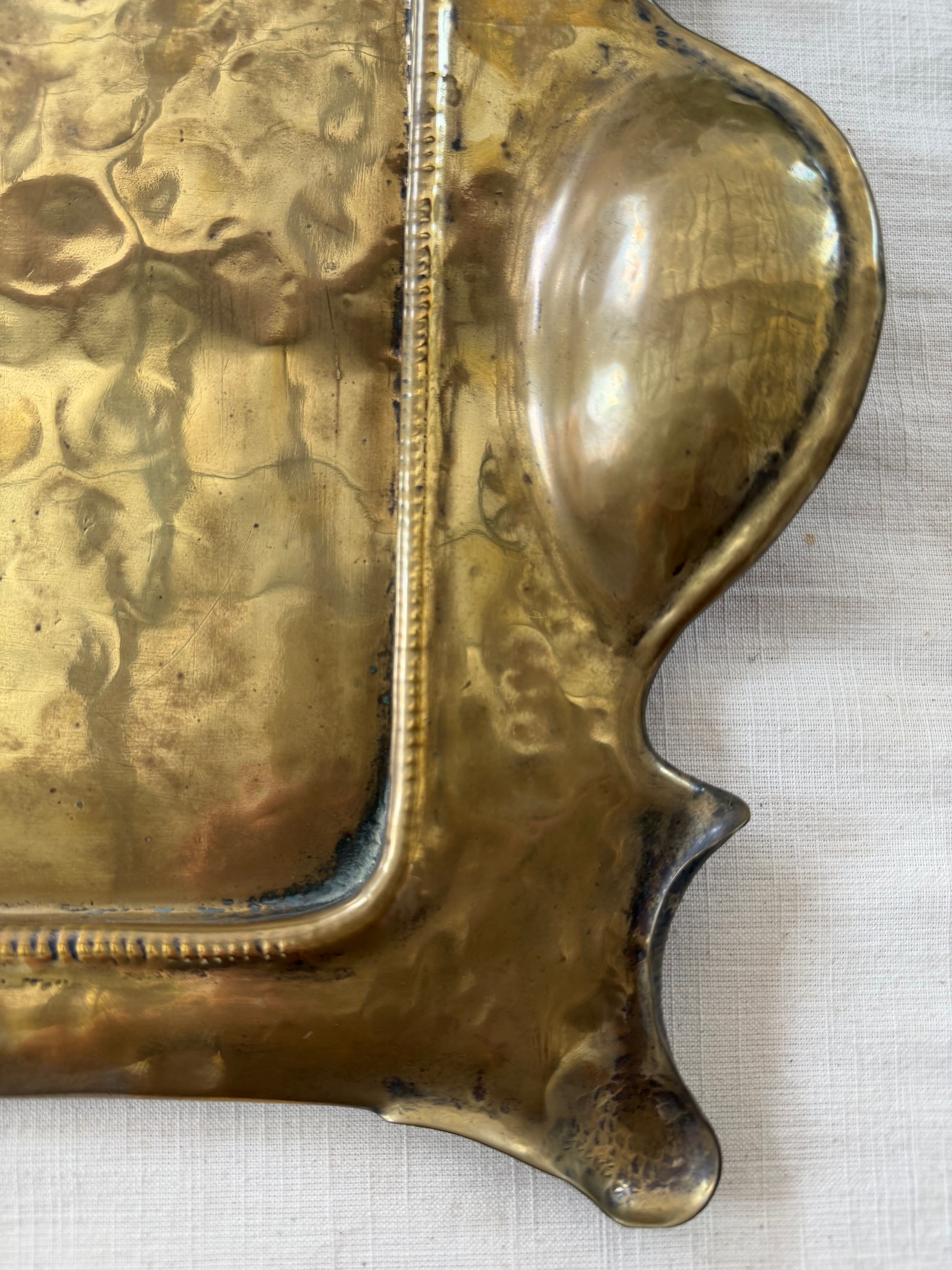 Hand Hammered Brass Tray w/Organic Edge C. 1900