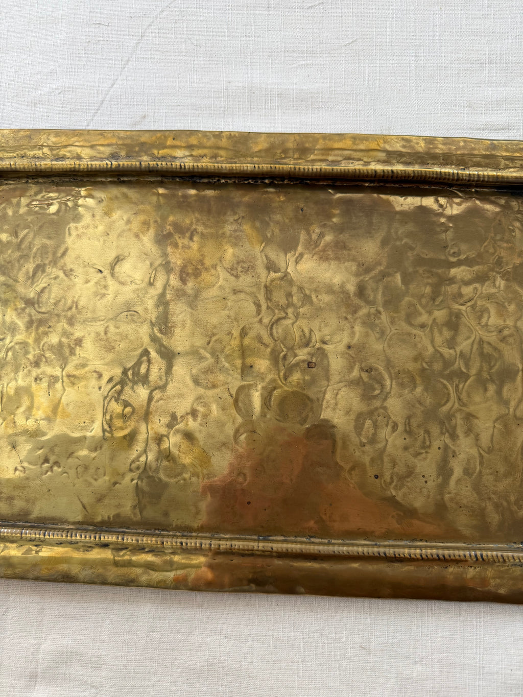 Hand Hammered Brass Tray w/Organic Edge C. 1900