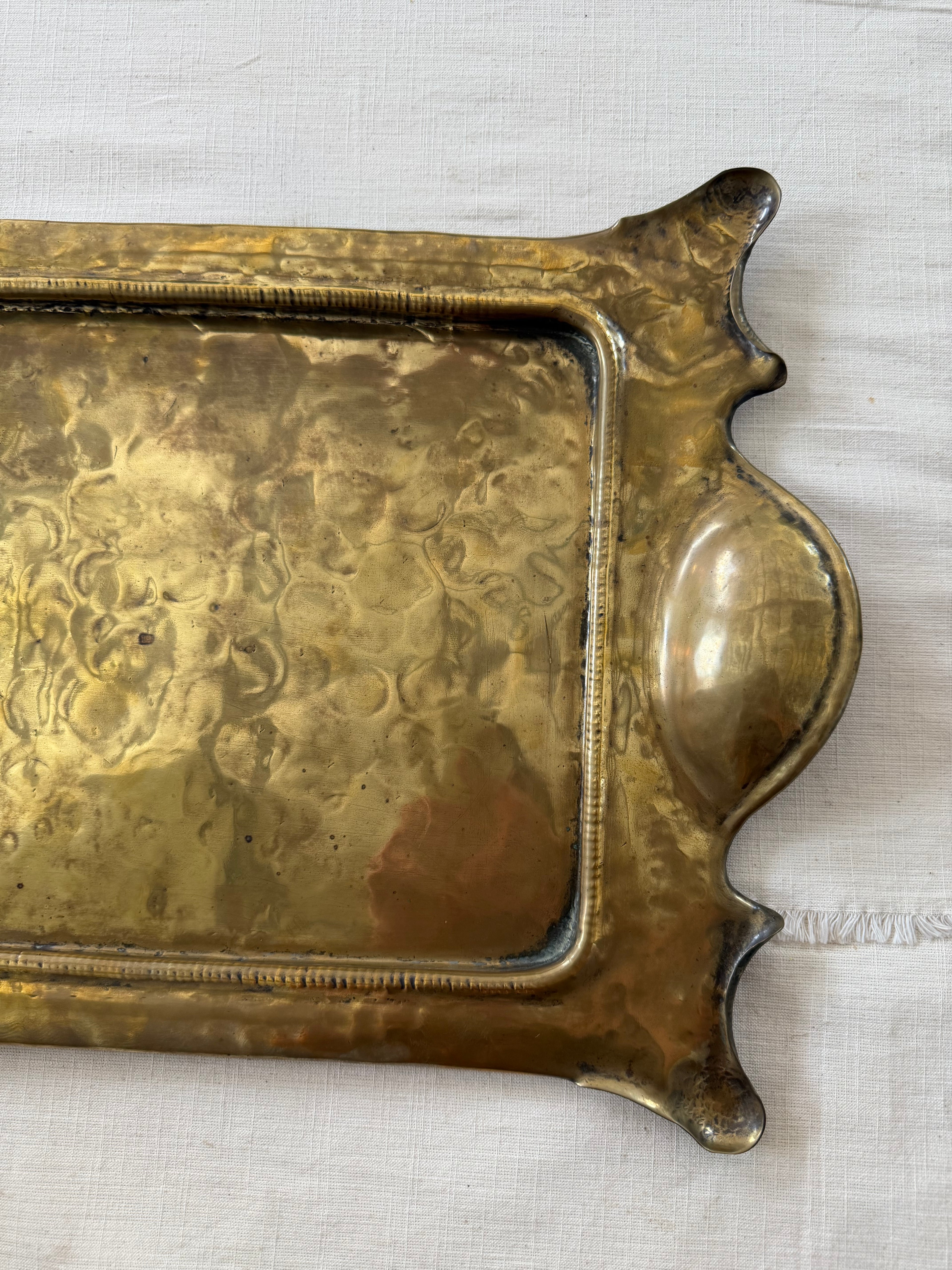 Hand Hammered Brass Tray w/Organic Edge C. 1900