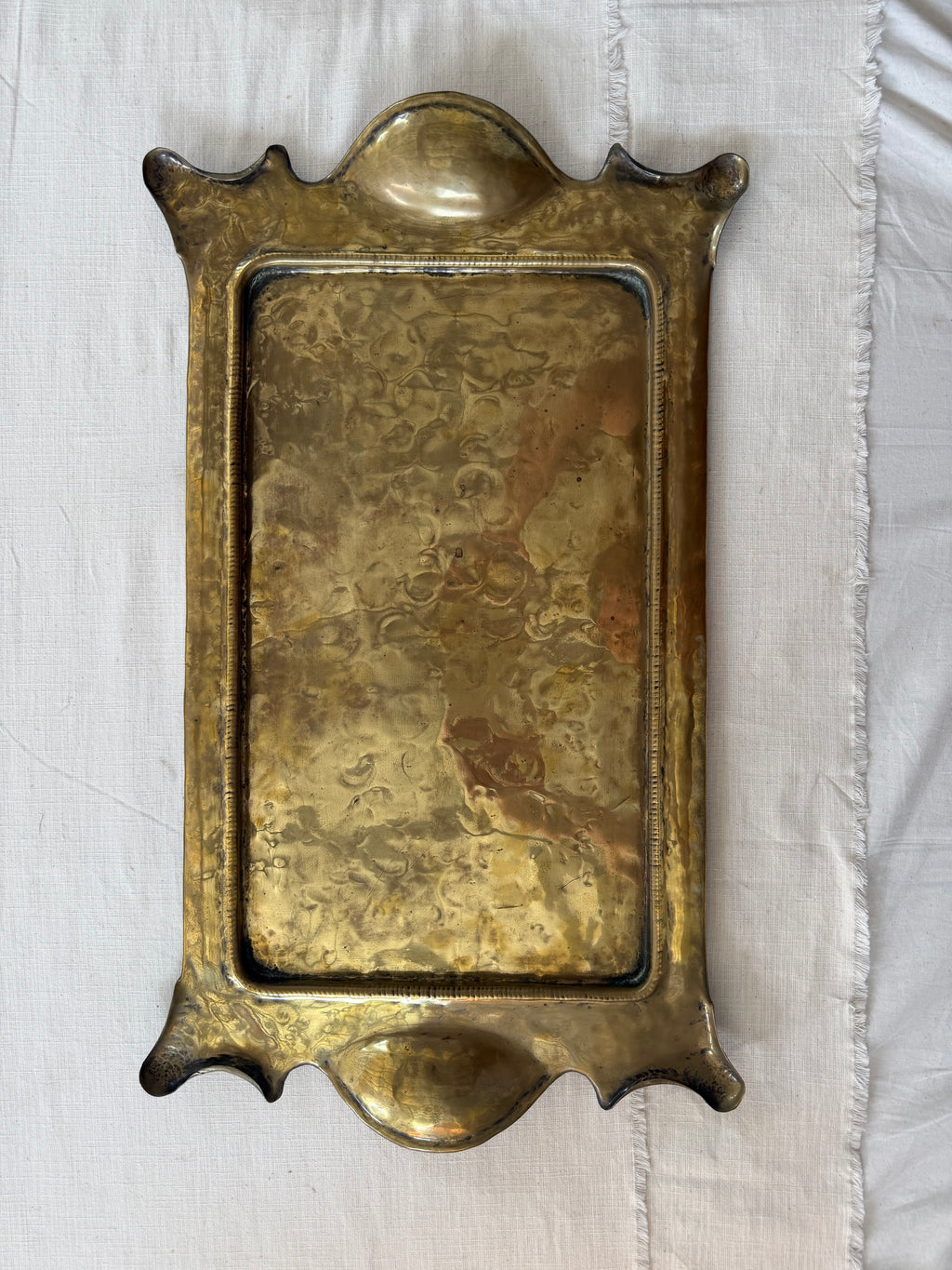 Hand Hammered Brass Tray w/Organic Edge C. 1900