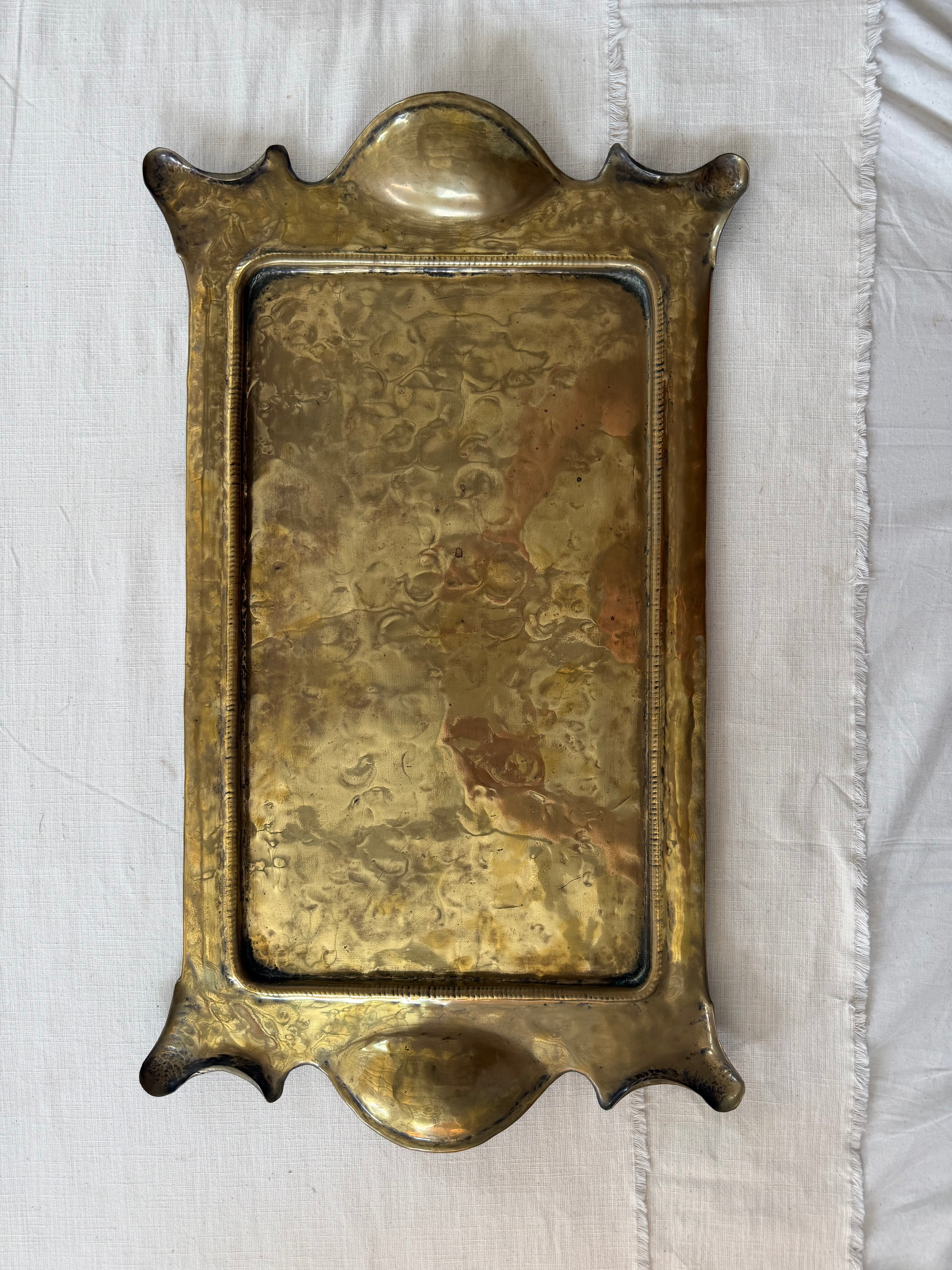 Hand Hammered Brass Tray w/Organic Edge C. 1900