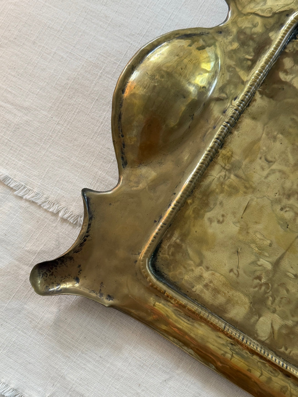 Hand Hammered Brass Tray w/Organic Edge C. 1900