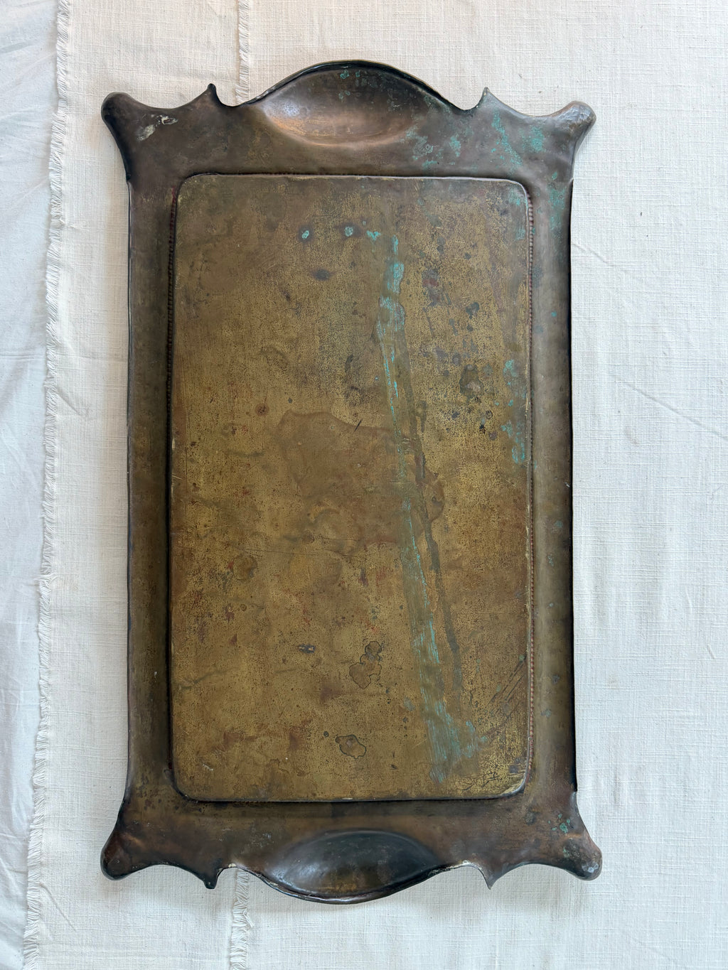 Hand Hammered Brass Tray w/Organic Edge C. 1900