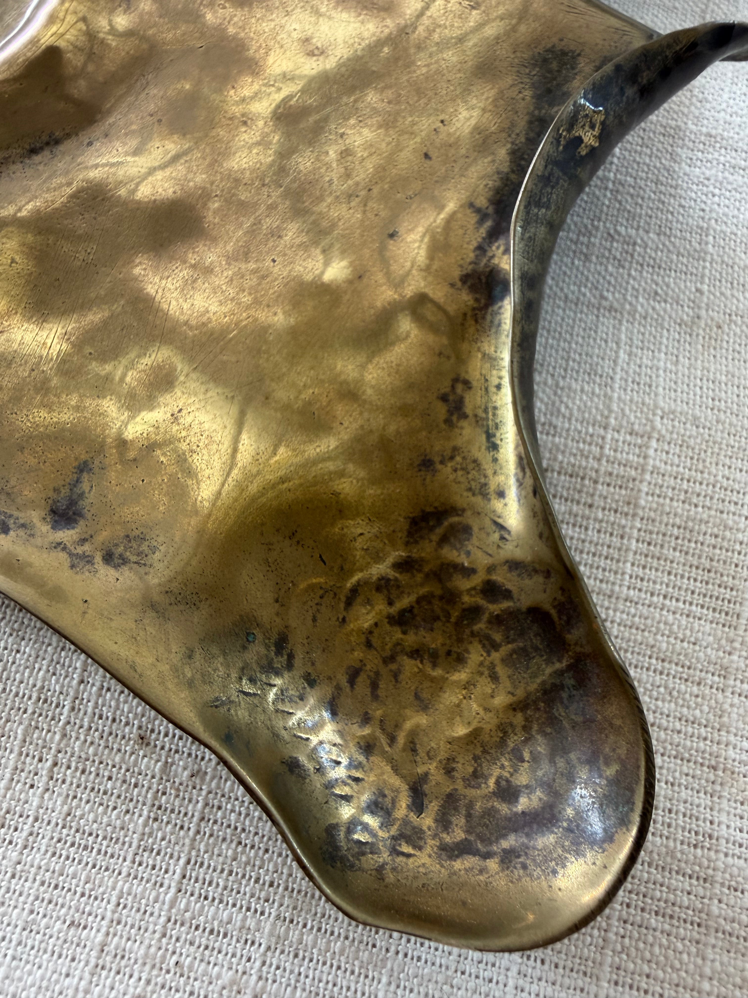 Hand Hammered Brass Tray w/Organic Edge C. 1900