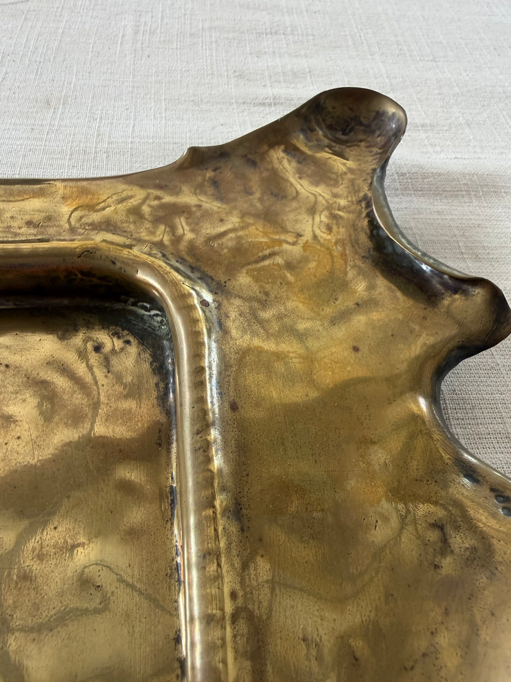 Hand Hammered Brass Tray w/Organic Edge C. 1900