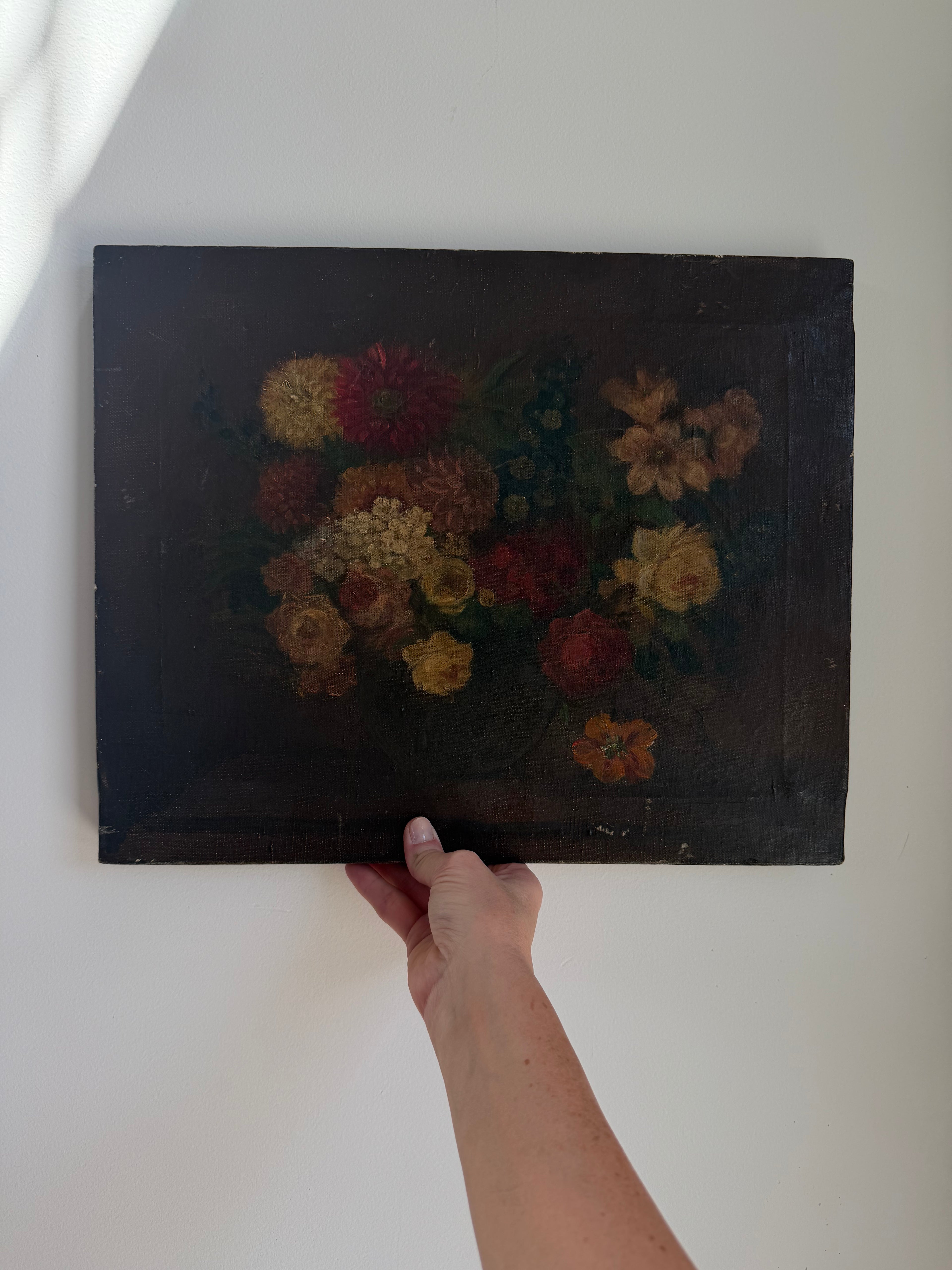 Victorian Still Life of Flowers, Oil on Canvas