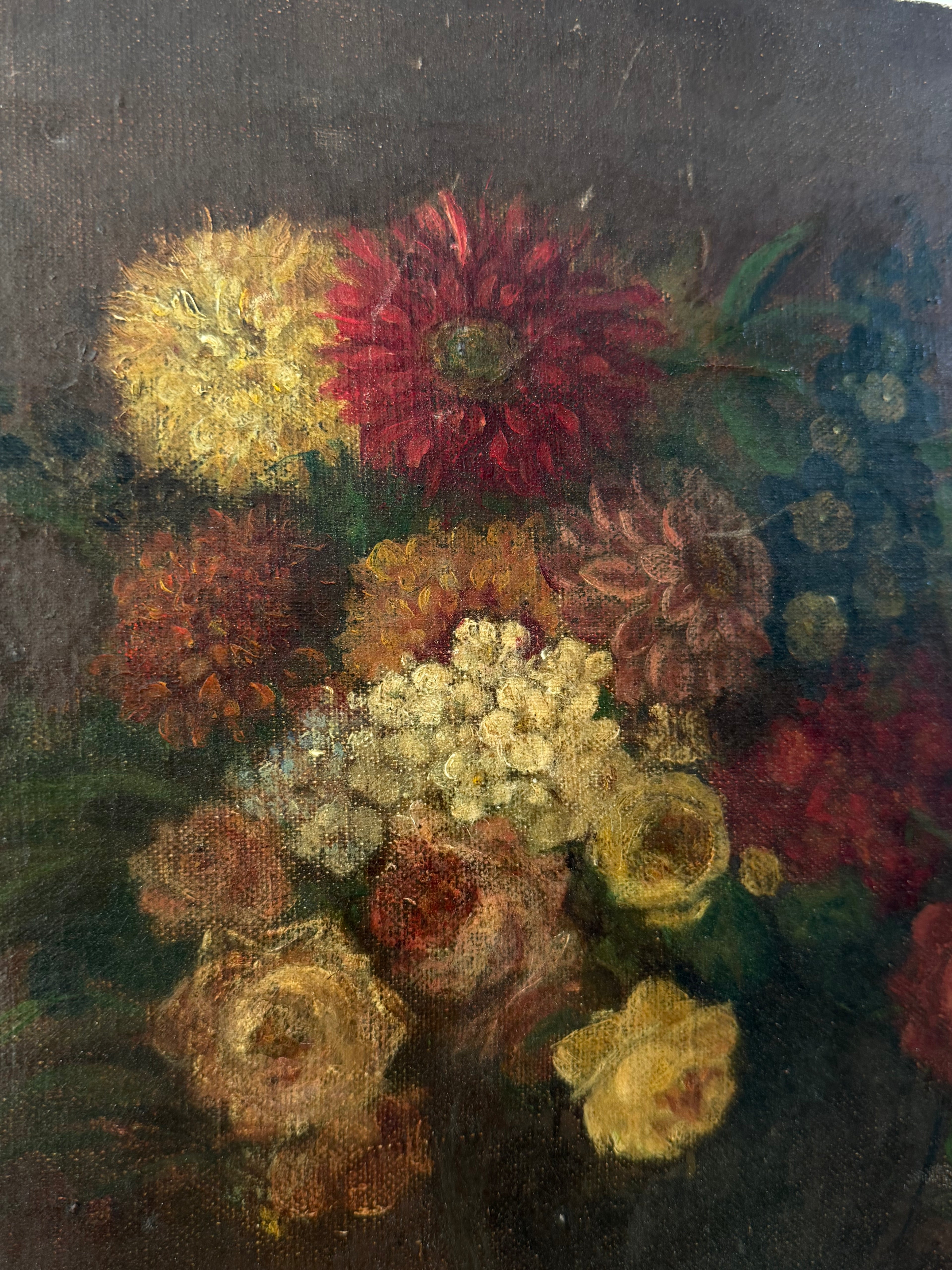 Victorian Still Life of Flowers, Oil on Canvas