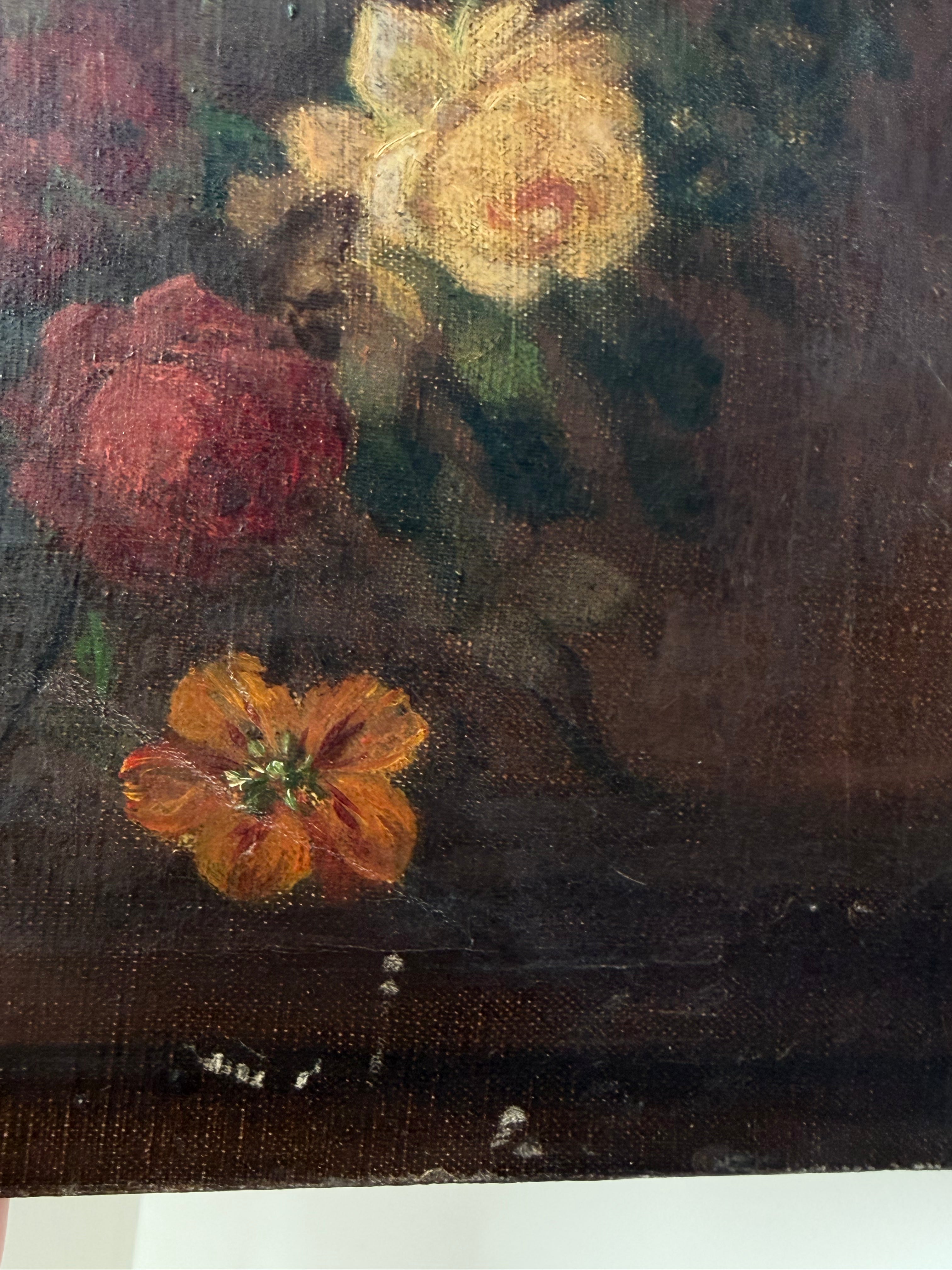 Victorian Still Life of Flowers, Oil on Canvas