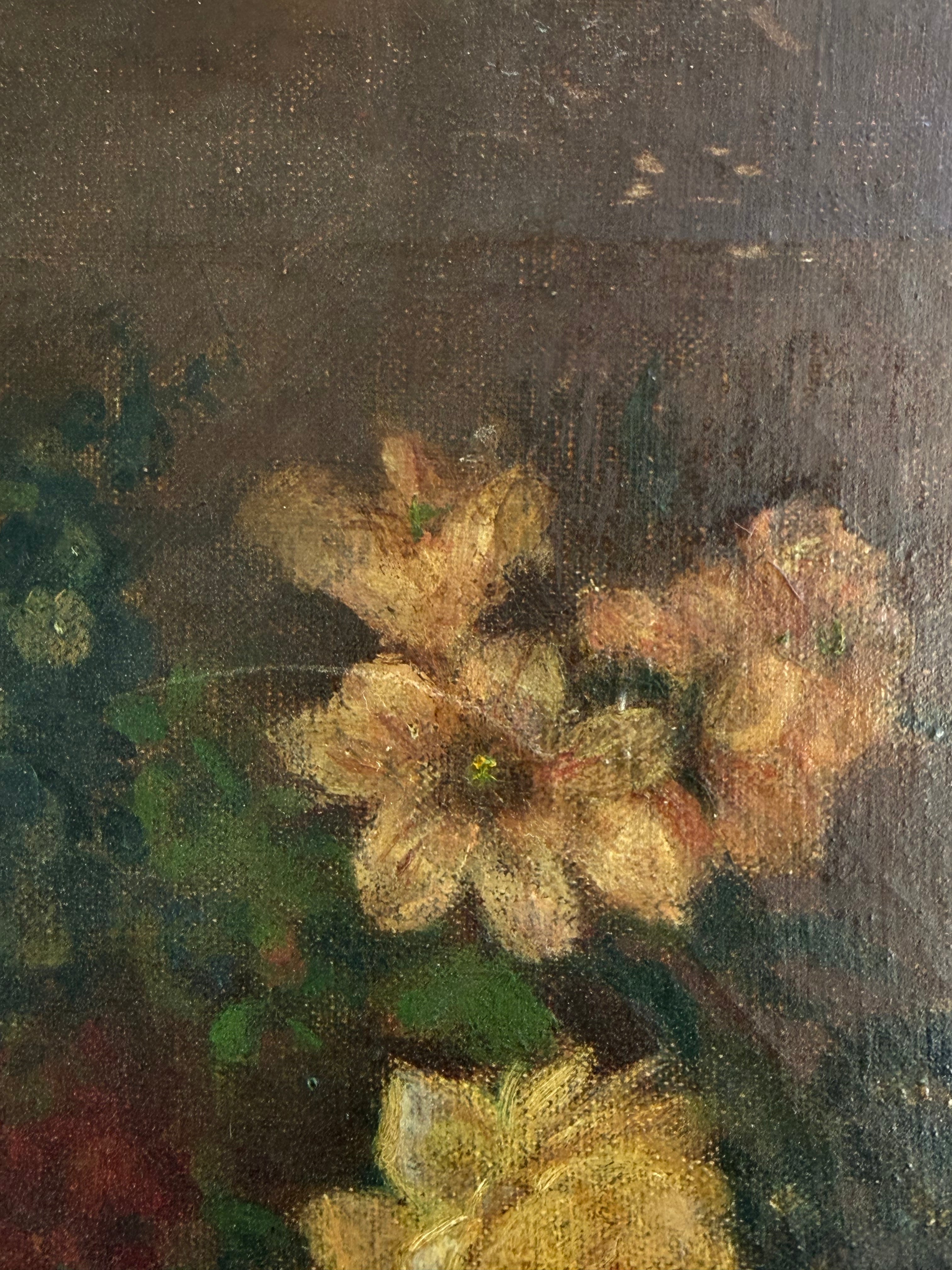 Victorian Still Life of Flowers, Oil on Canvas